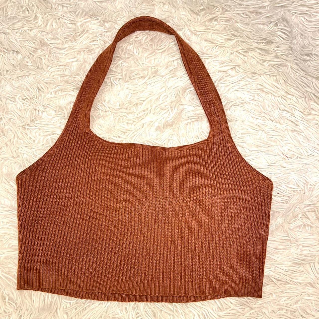 Shein Orange Ribbed Halter Tank Great Condition Depop