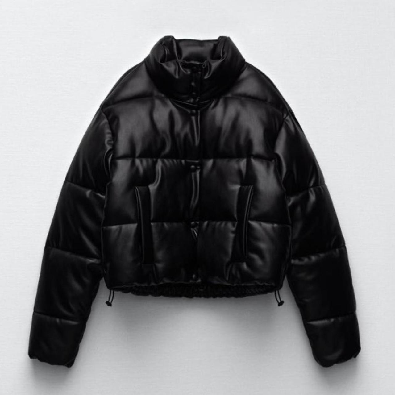 Zara faux leather black puffer jacket NWT sold out... Depop