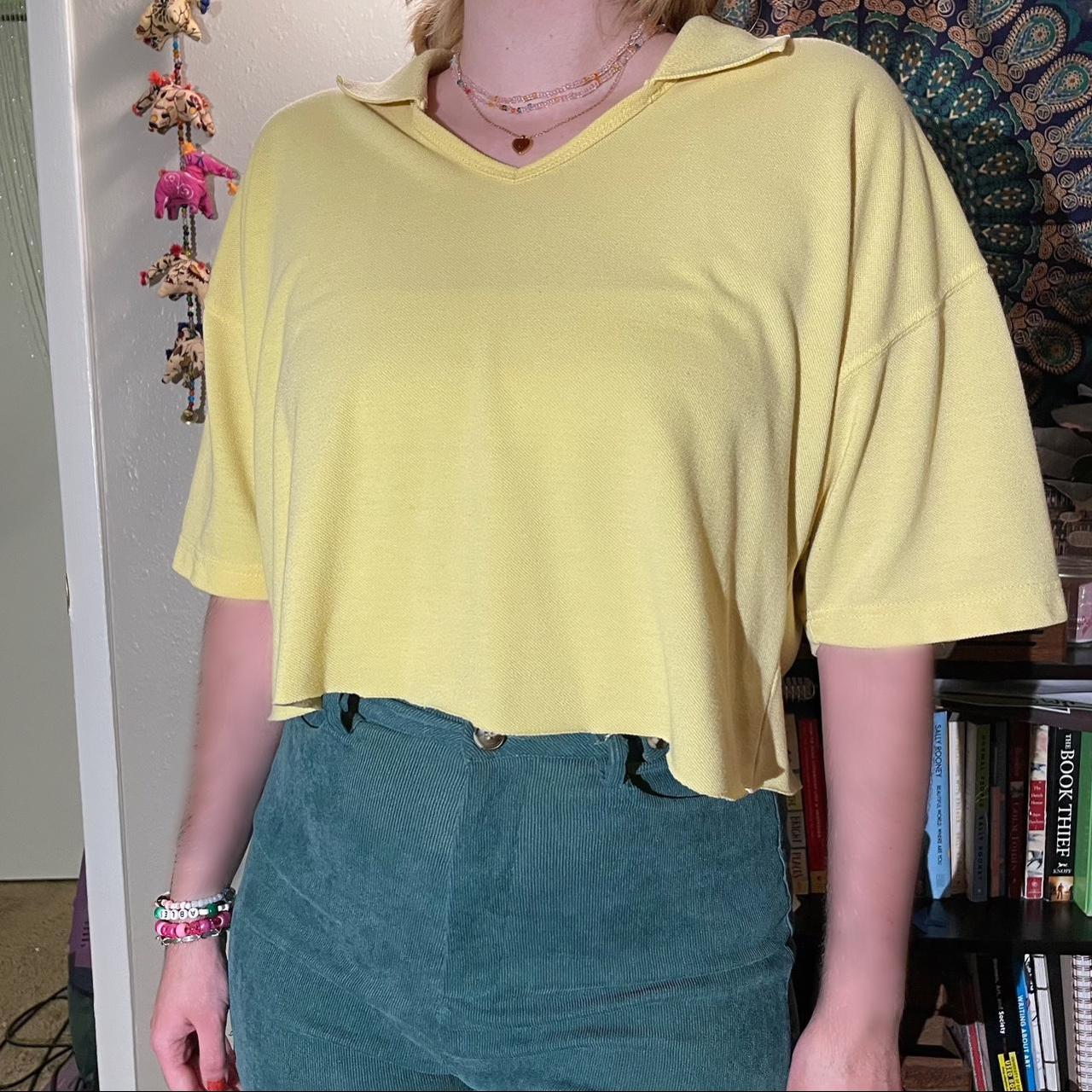 pastel yellow cropped top Polyester/cotton Size L... - Depop