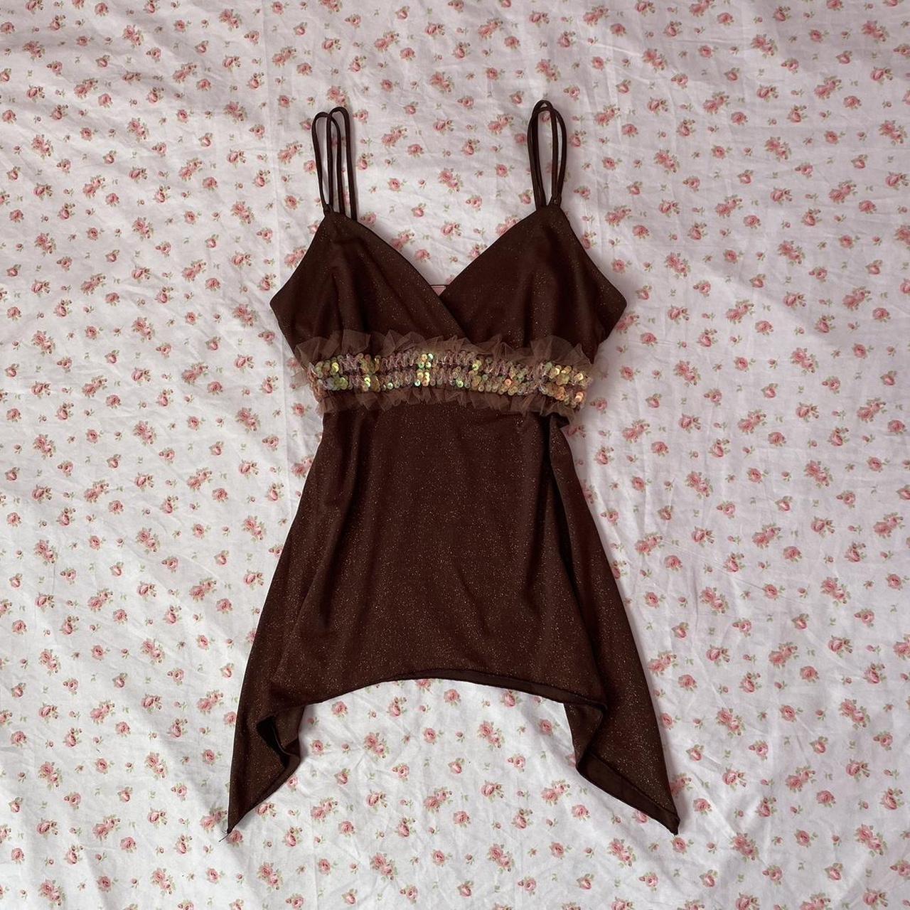 Y2k Glittery Top 🤎 drapes beautifully straps fit... - Depop