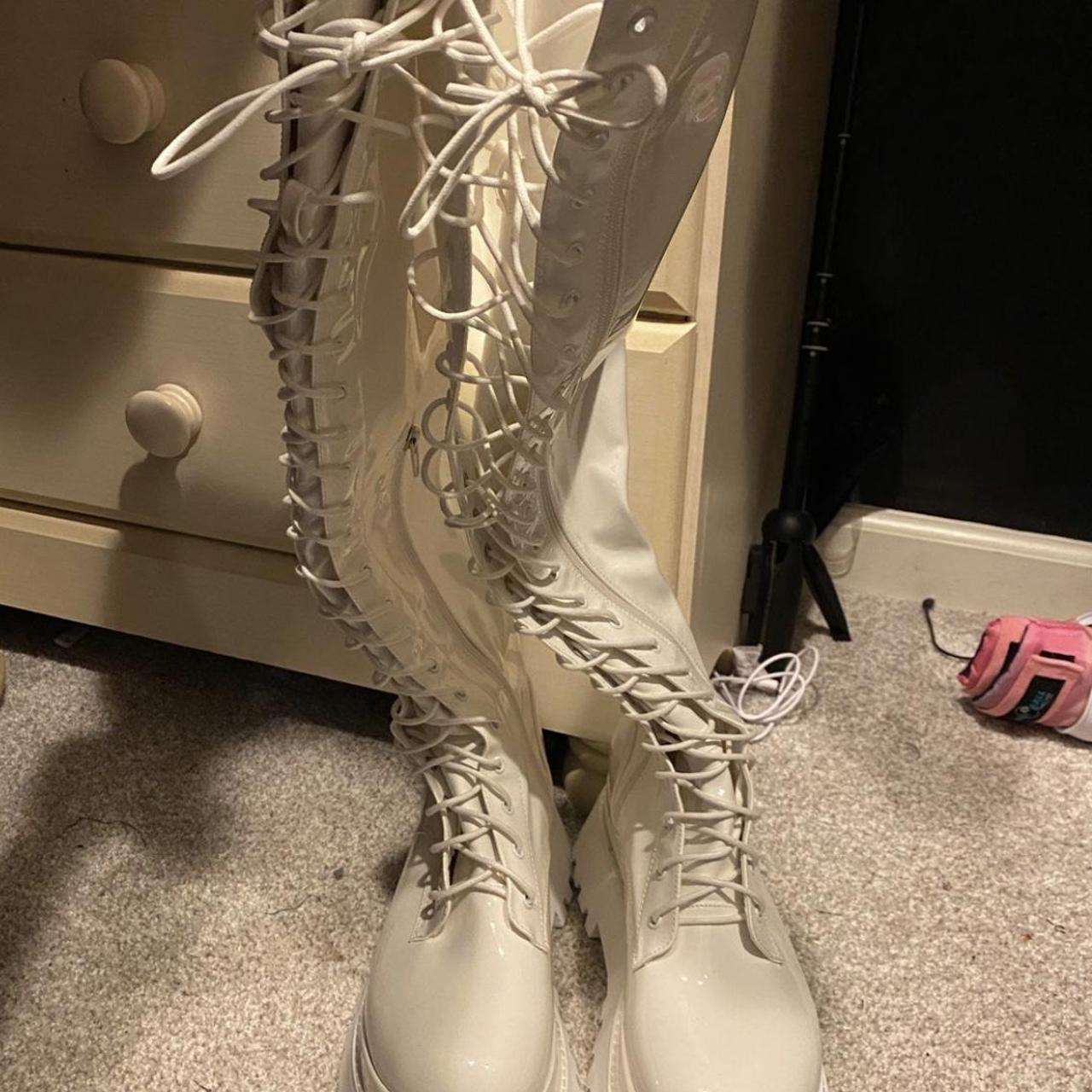 Dolls Kill Women's White Boots Depop