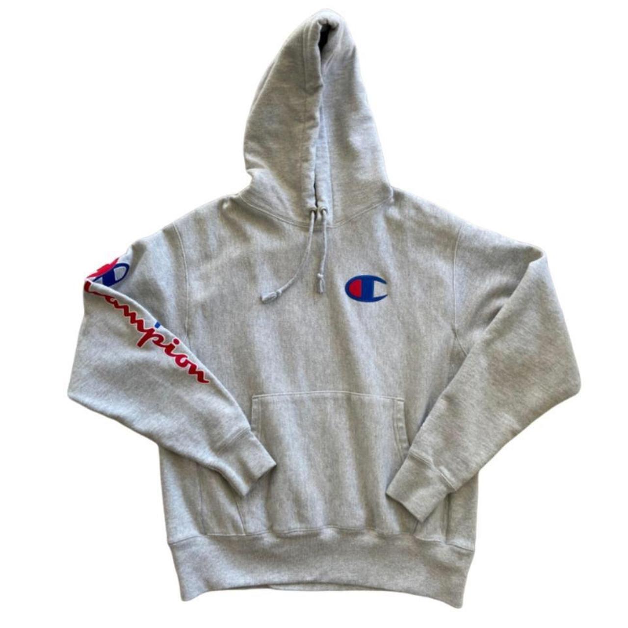 Champion hoodie best sale grey big logo