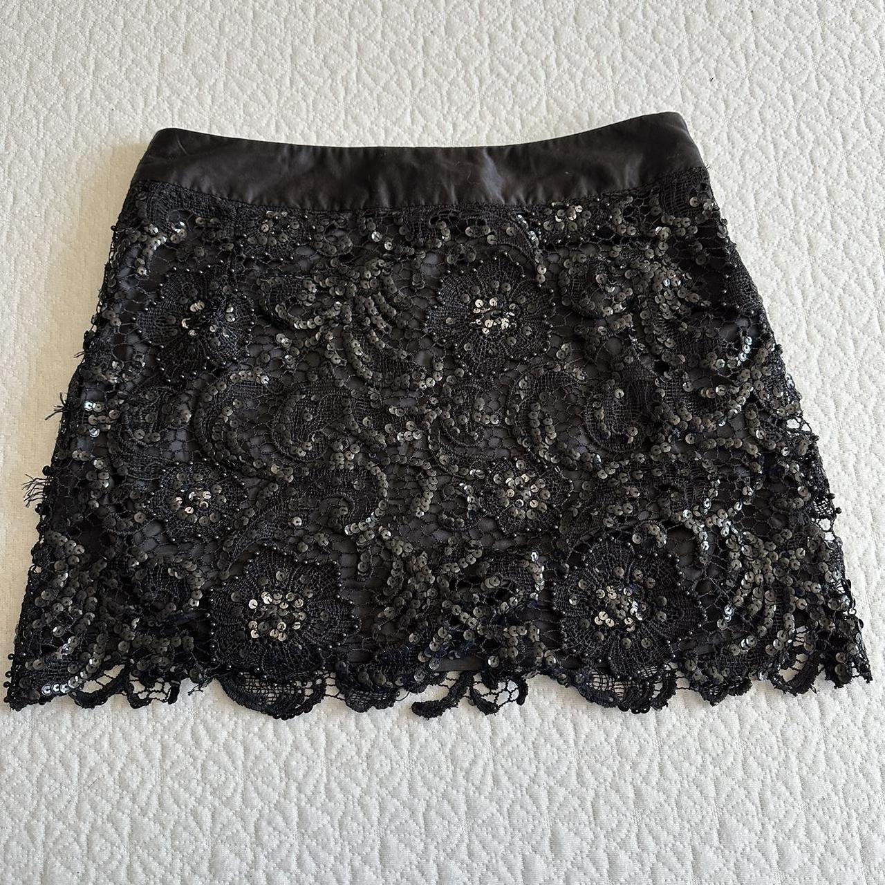 Black mini skirt Early 2000s gothic beaded mini... - Depop