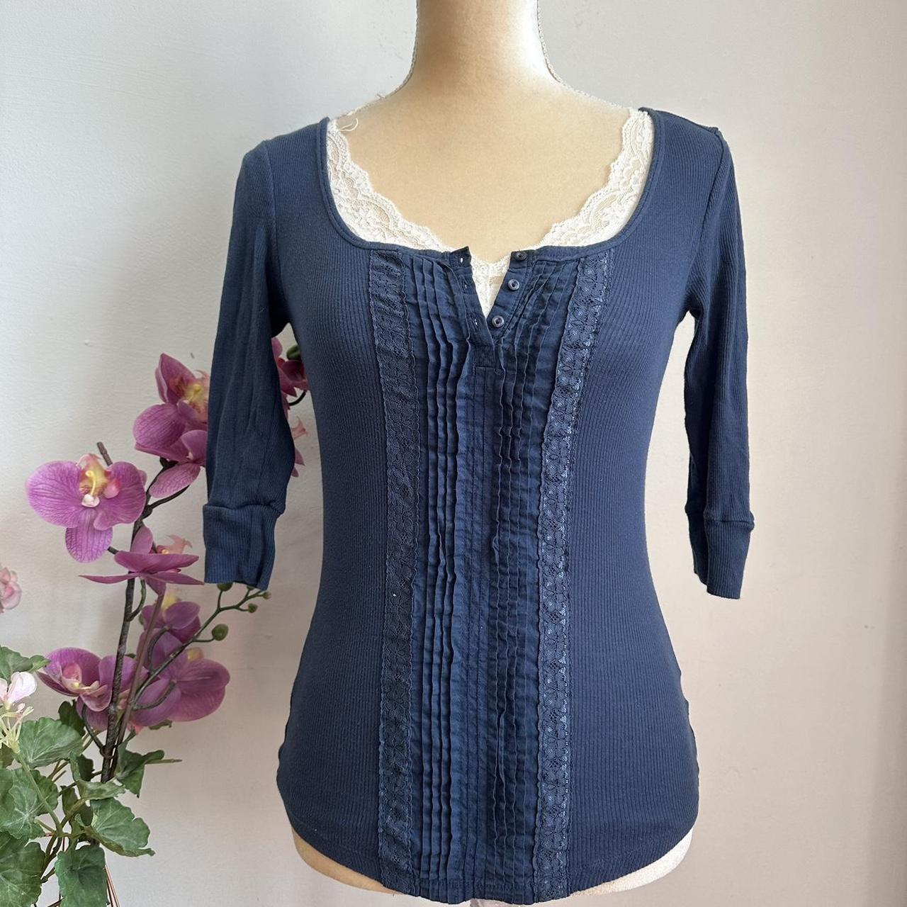 2000s vintage babydoll long sleeve henley top Y2K... - Depop