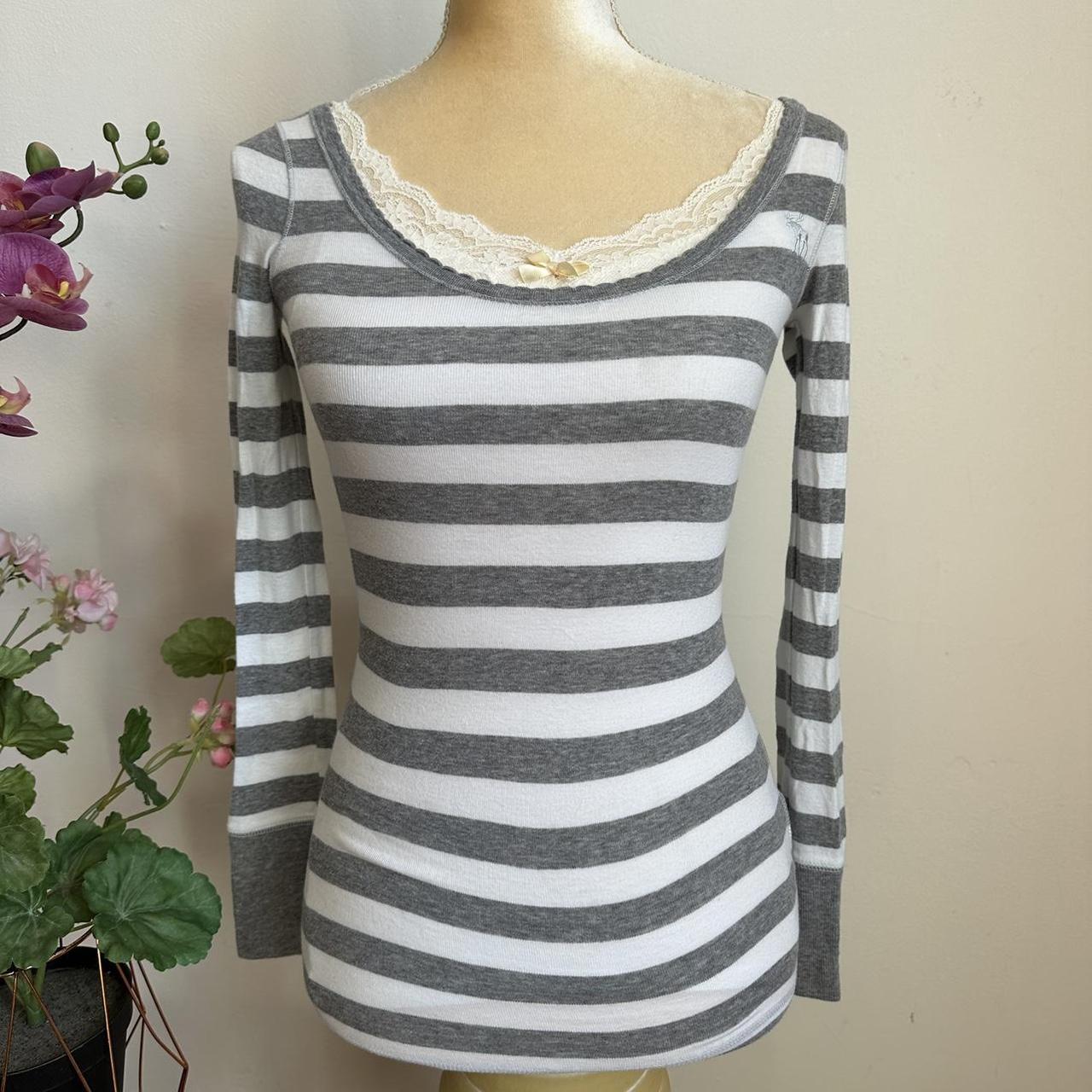 The cutest grey and white striped long sleeve Henley... - Depop