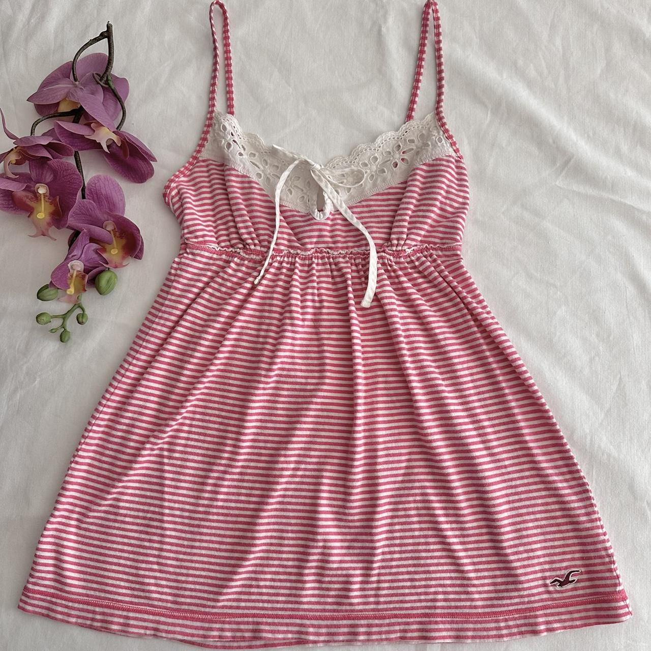 Coquette Hollister baby pink and white lace babydoll... - Depop