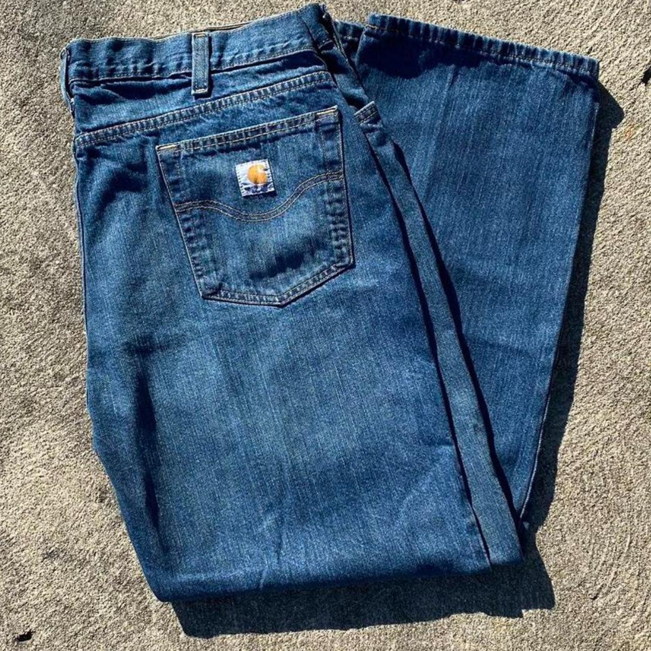 Vintage Carhartt Jeans with a Great Blue... - Depop