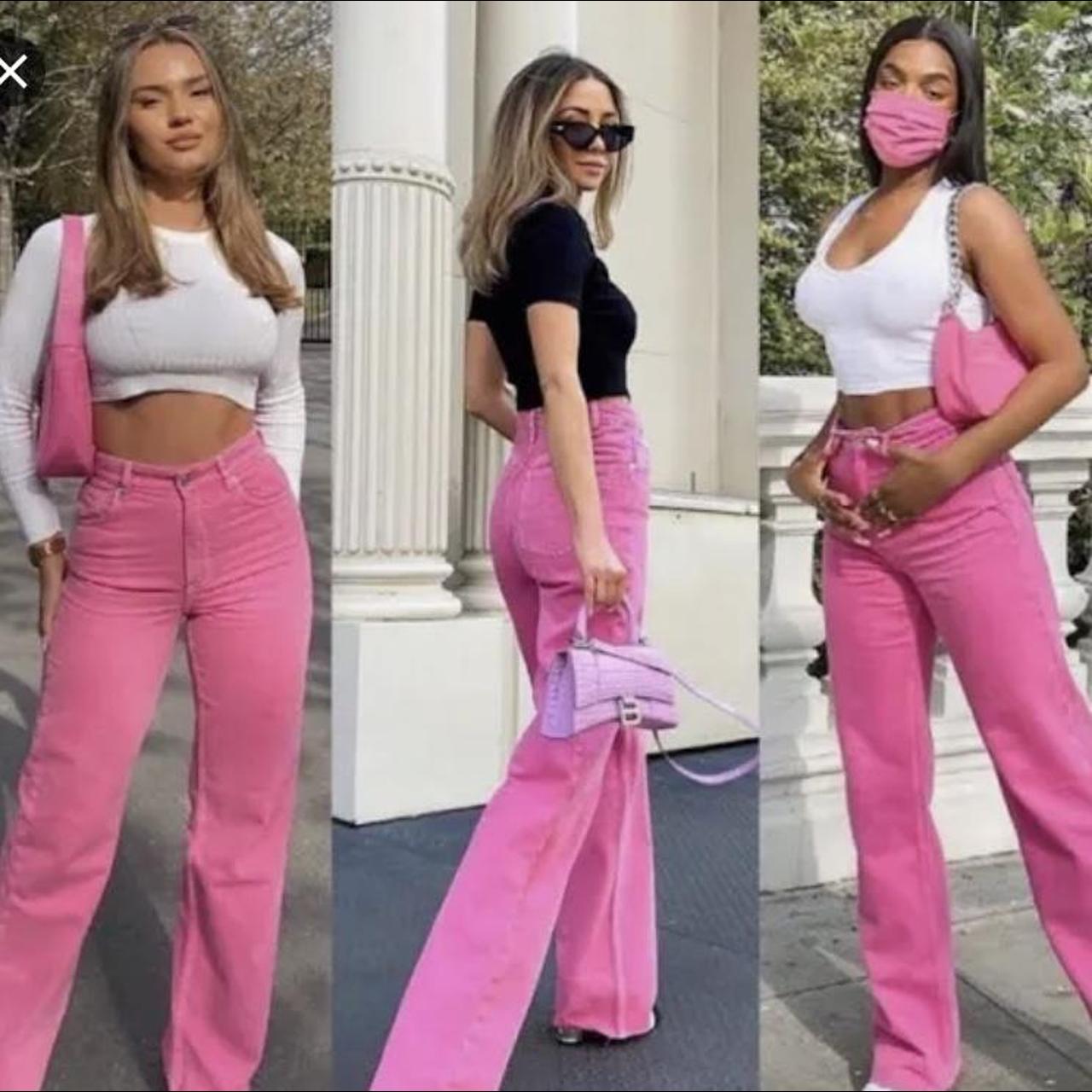 Zara womens pink high waist trousers. Never worn. - Depop