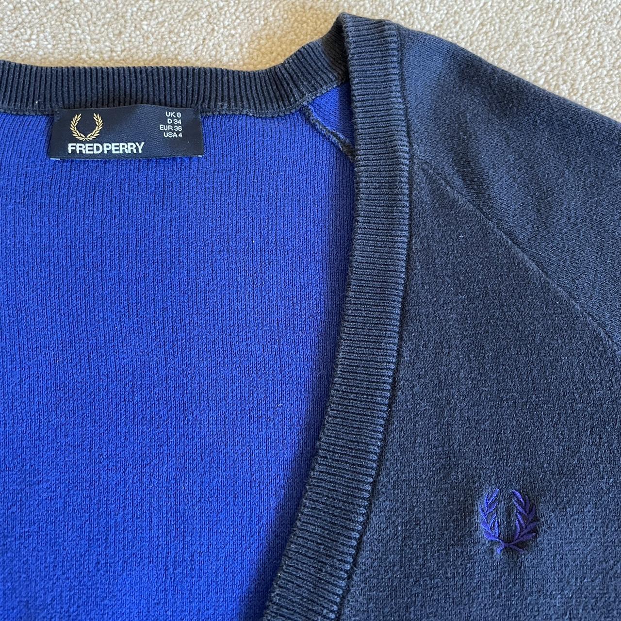 Fred Perry Women's Navy and Blue Cardigan | Depop