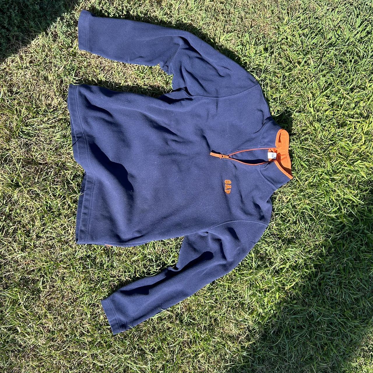 00s gap half zip up fleece navy and orange color way... - Depop