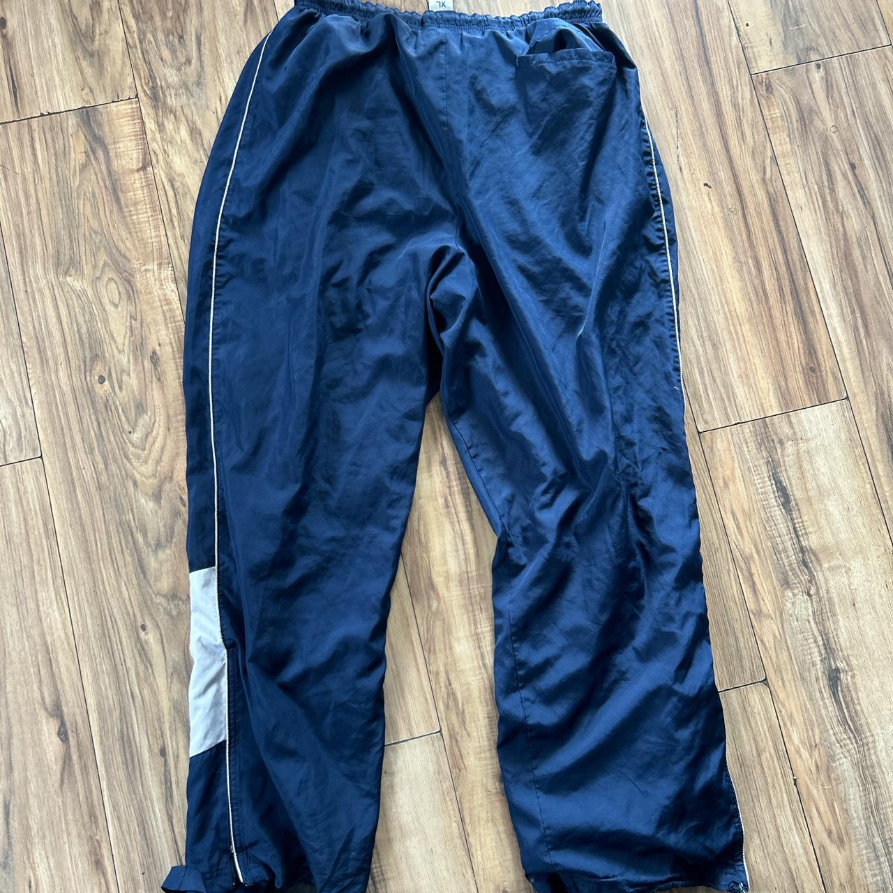 vintage Russell navy blue track pants side stripe... - Depop