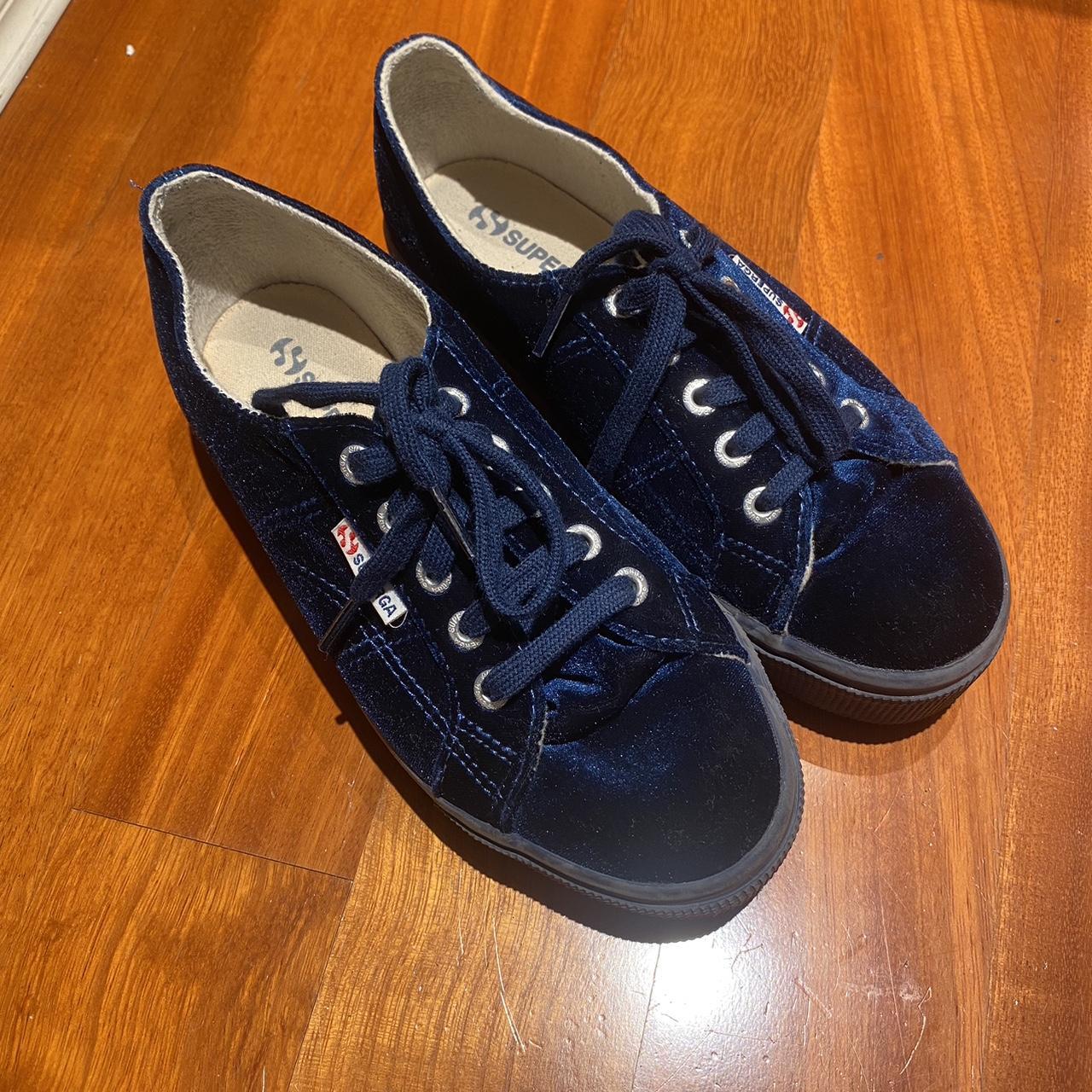 platform superga in a navy velour colour way. only