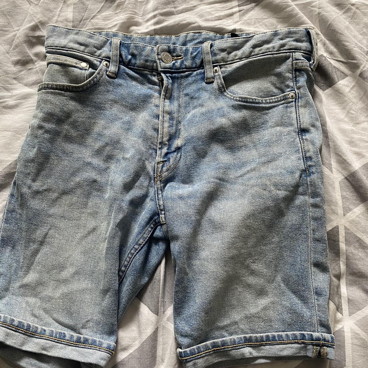 Unbranded Stone-Washed Mens Denim Shorts in Light... - Depop