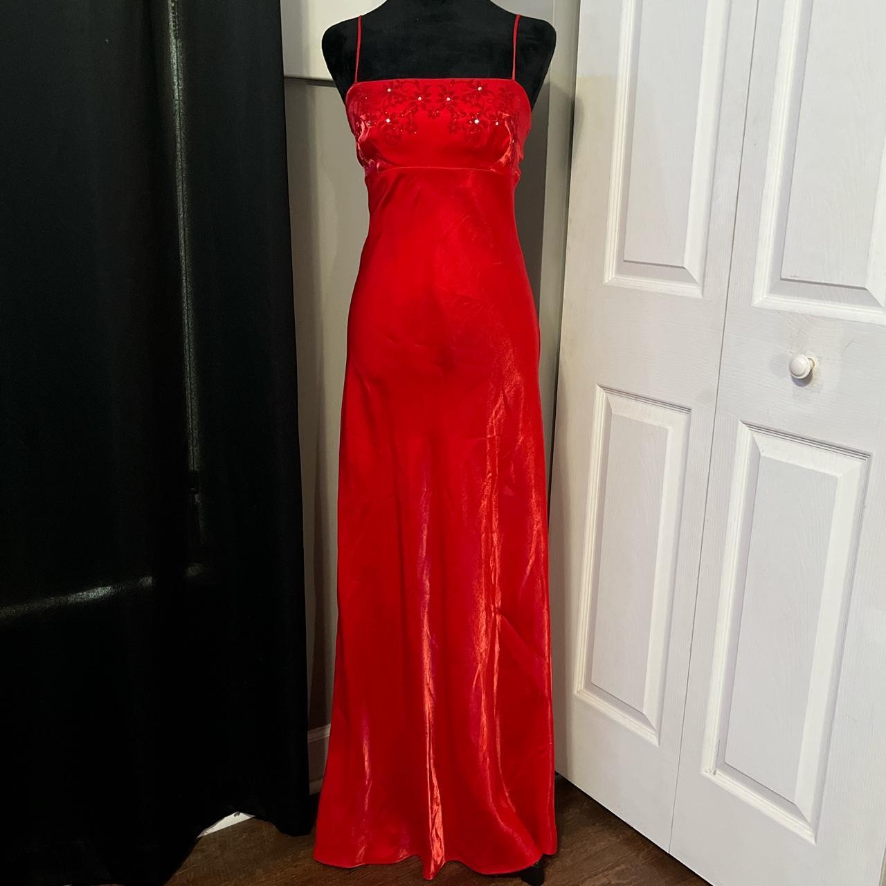 Beaded 90s Cherry Red Beaded Formal Dress •Insane... - Depop