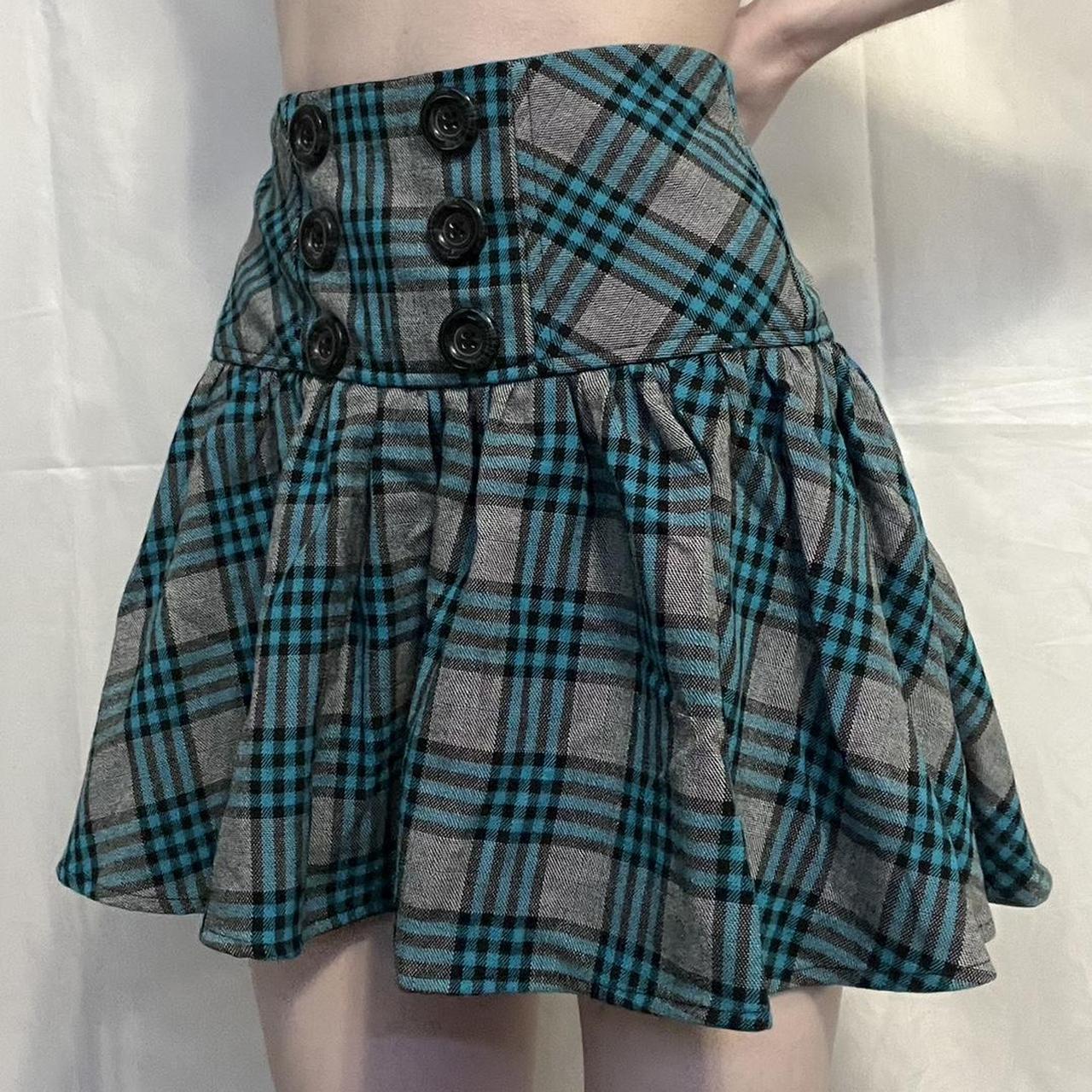 Vintage Plaid Lace Up High Waist Corset Tartan Skirt Womens Gothic