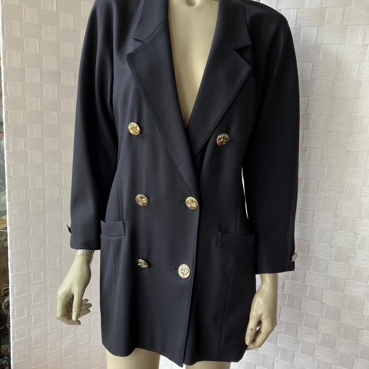 Escada Women's Navy and Silver Coat Depop
