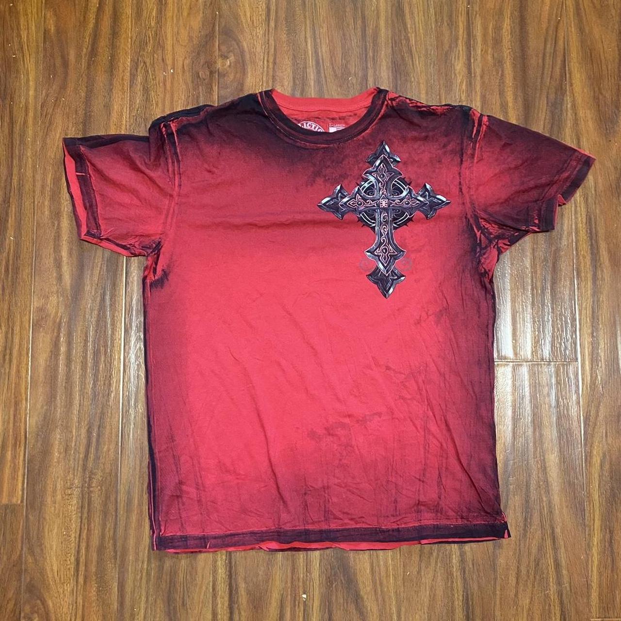 Affliction Men's Red and Black T-shirt | Depop