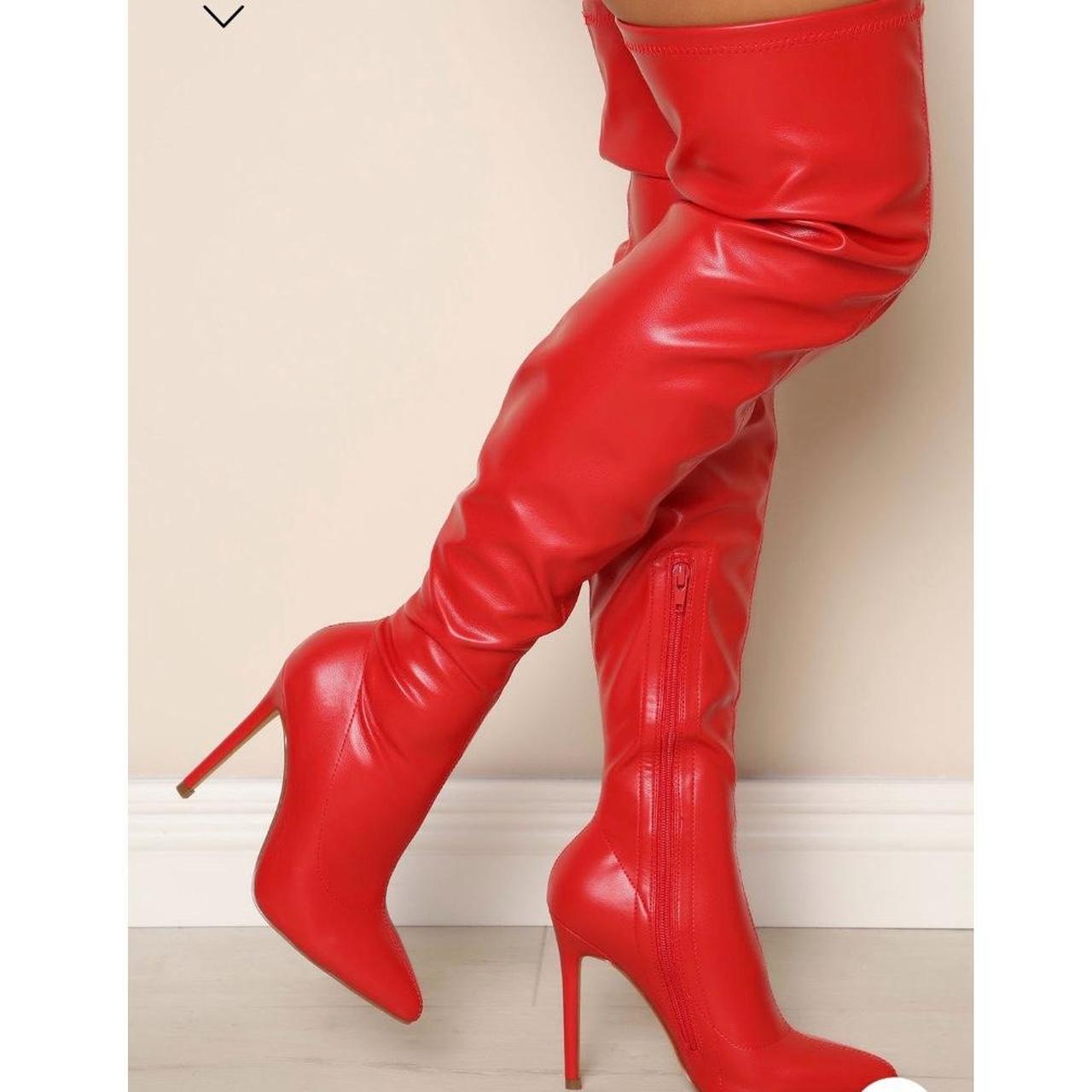 Red thigh-high-boots - Depop