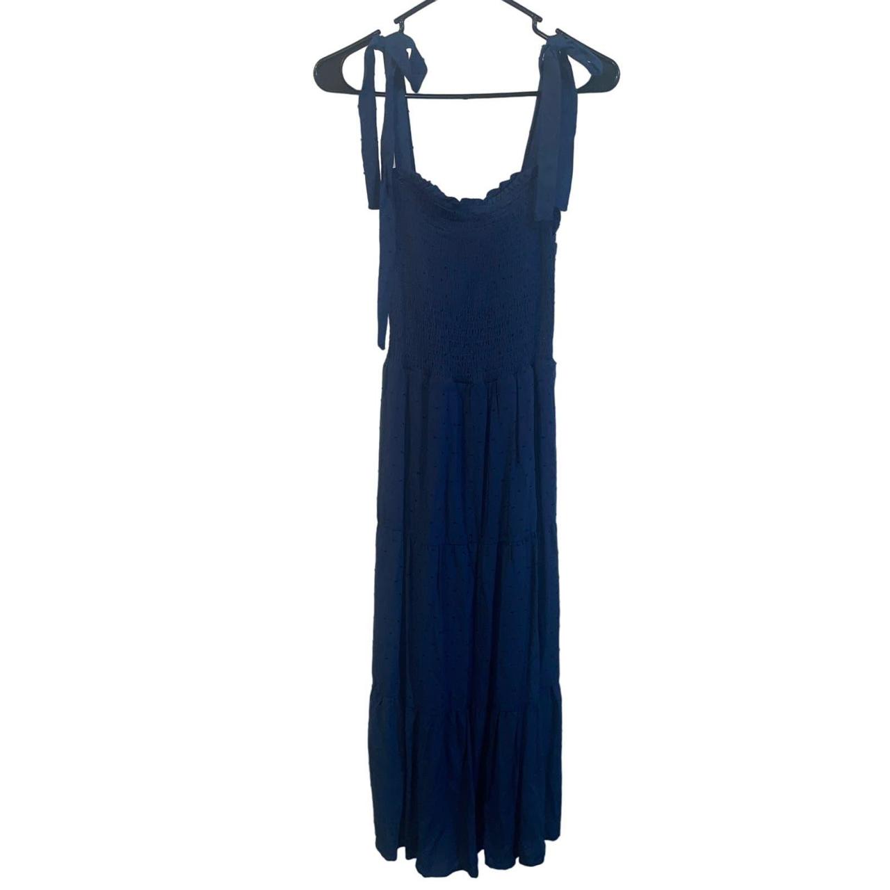 NWT Lucky Brand Women's Tiered Navy Blue Maxi Dress - Depop