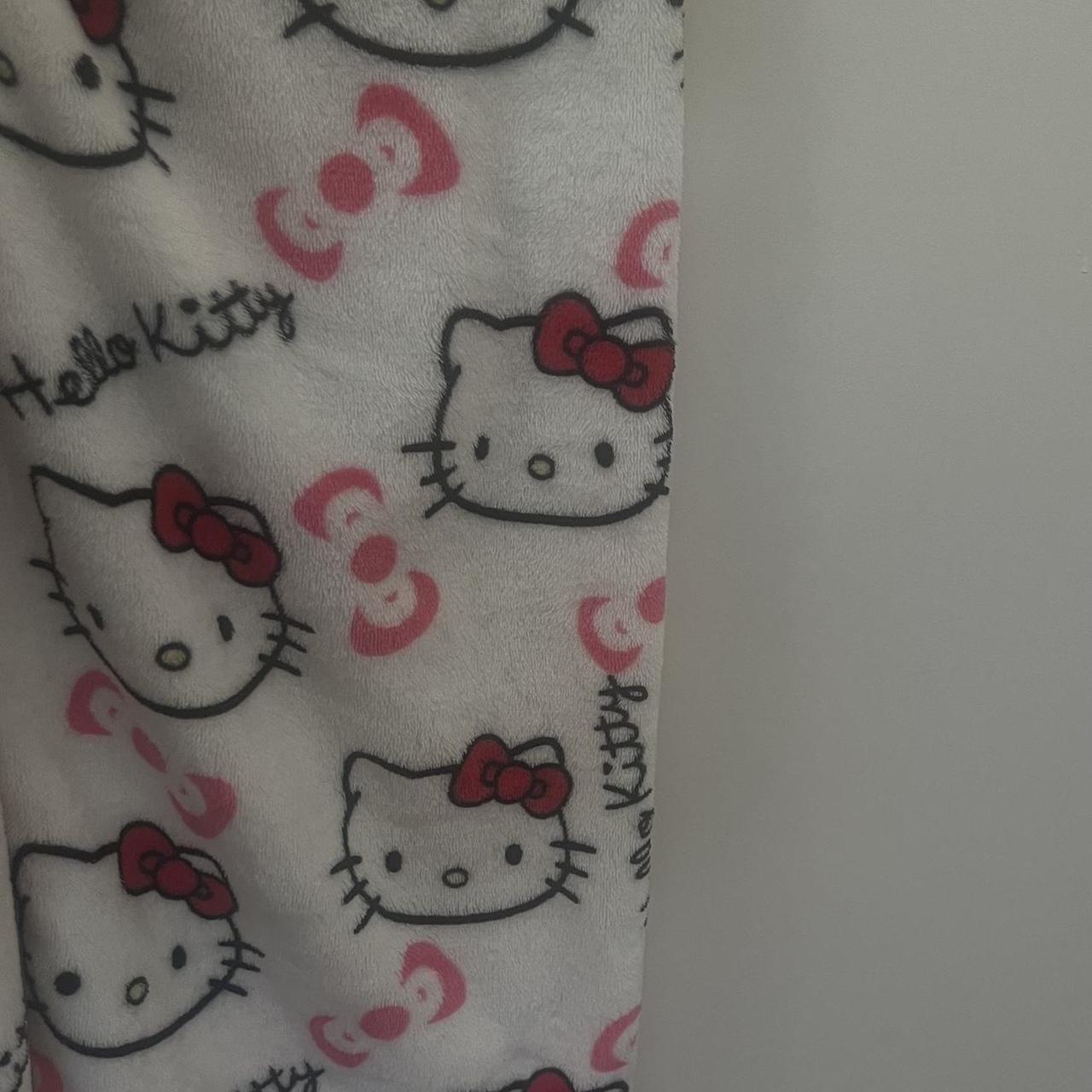 comfy fluffy hello kitty pyjama pants cute white... - Depop