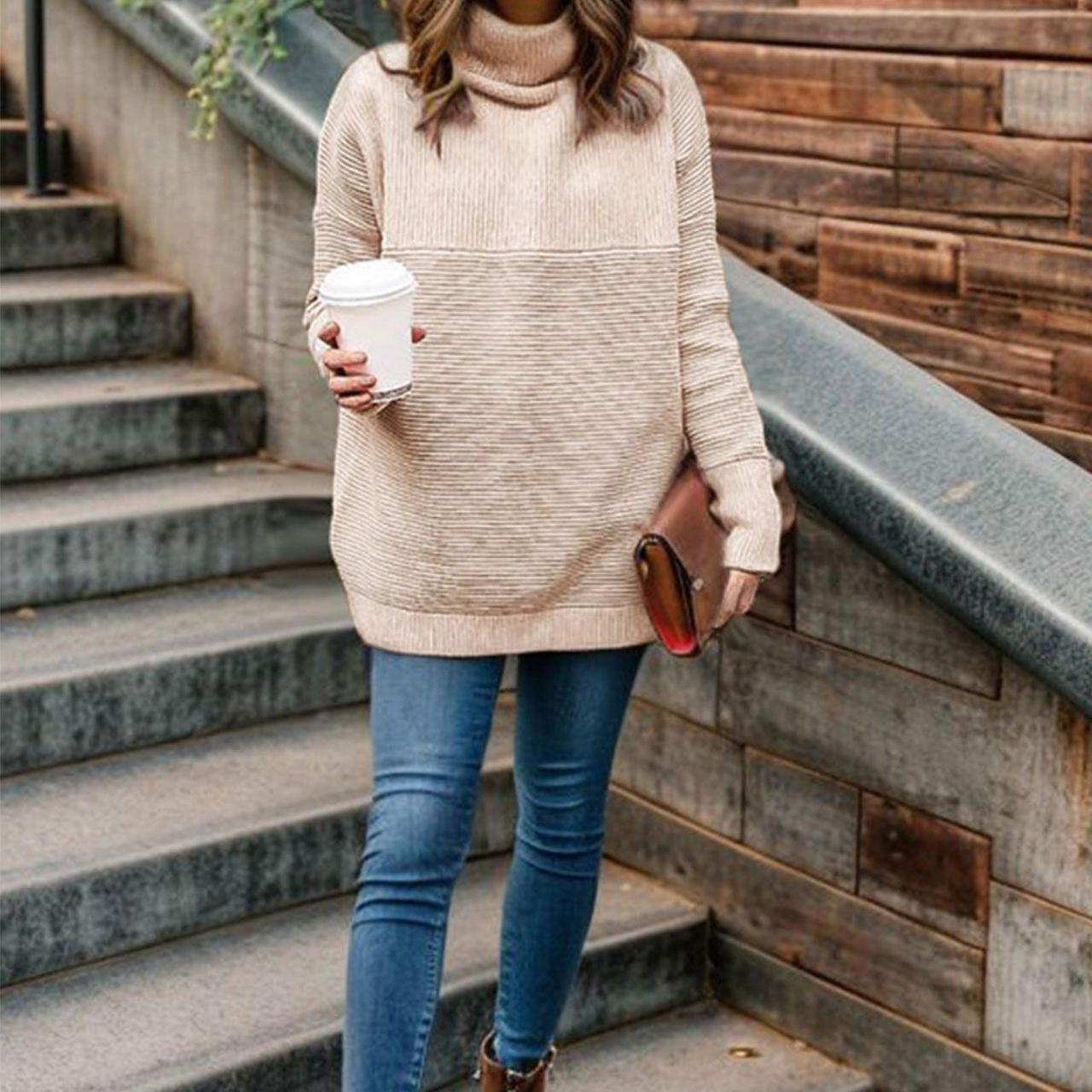 Chicwish COZY RIBBED TURTLENECK SWEATER IN LINEN