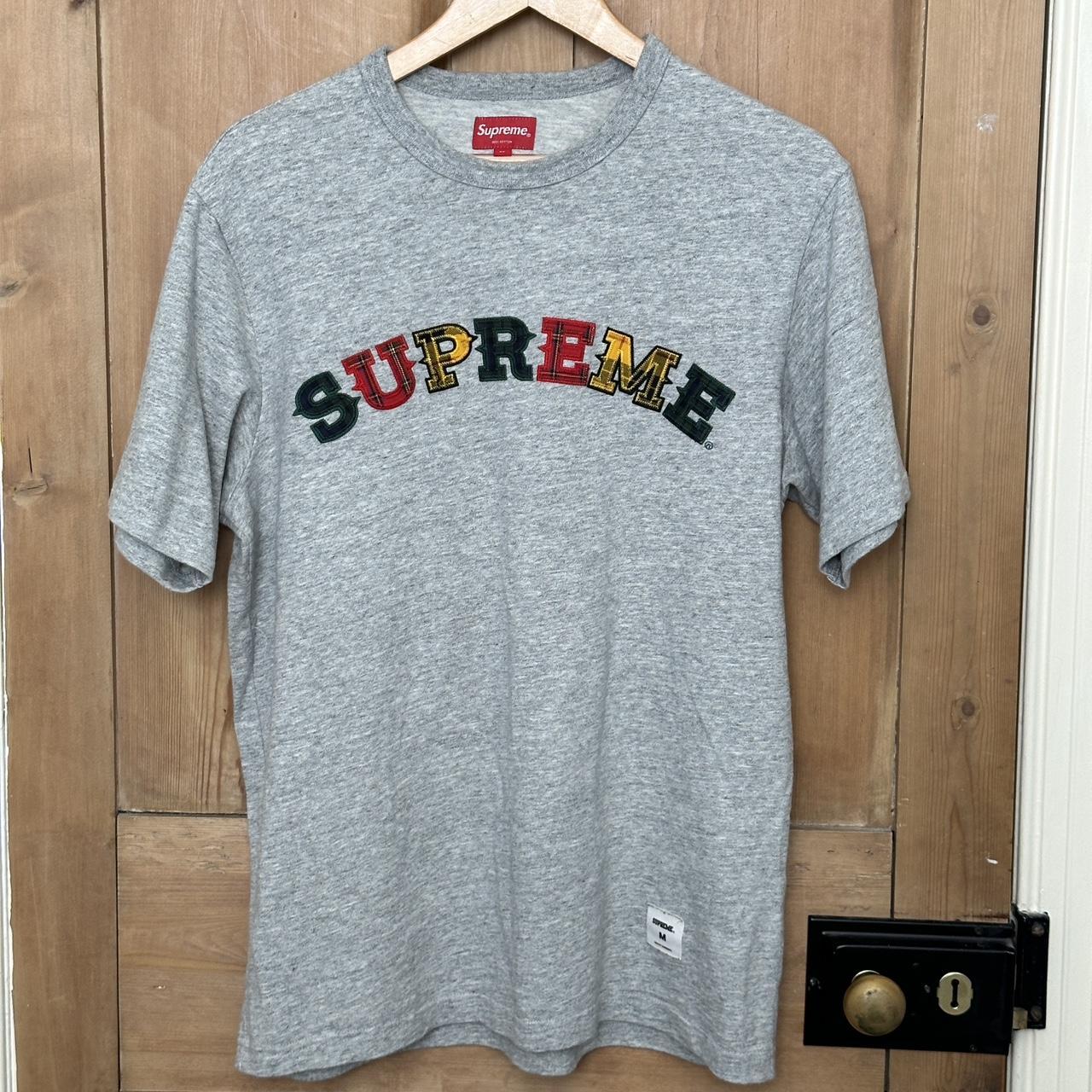 Supreme Plaid Applique S/S Top Grey Size M - Depop