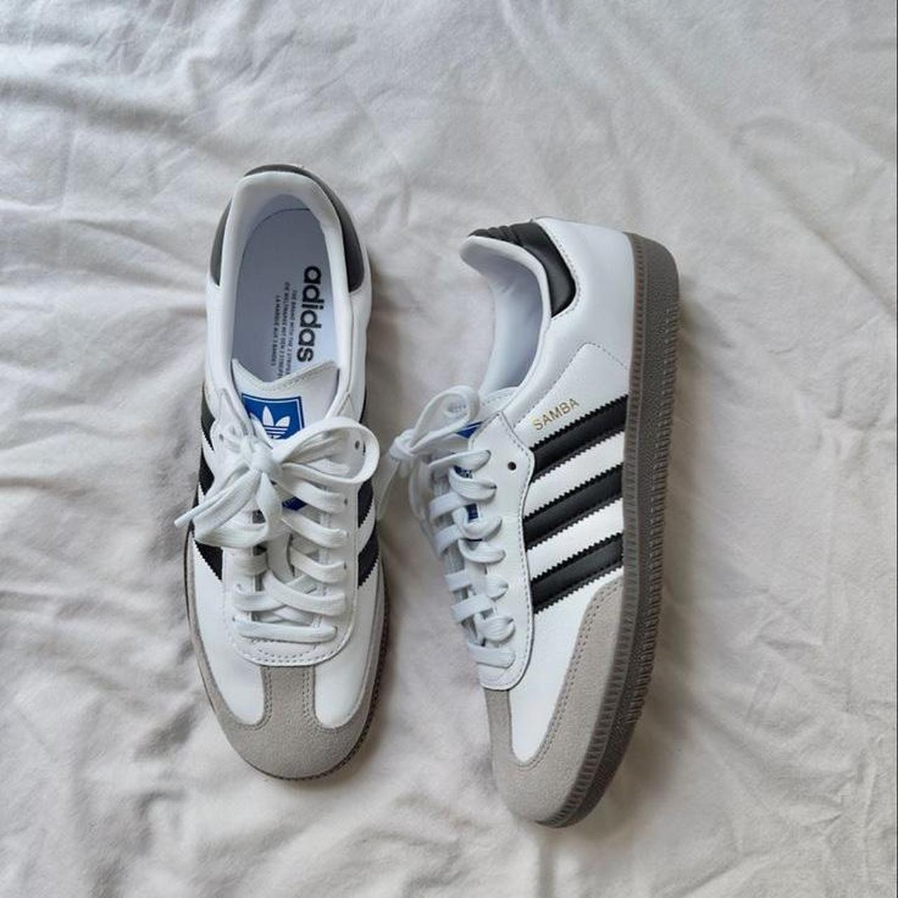 White adidas sambas!! Almost never worn and perfect... - Depop