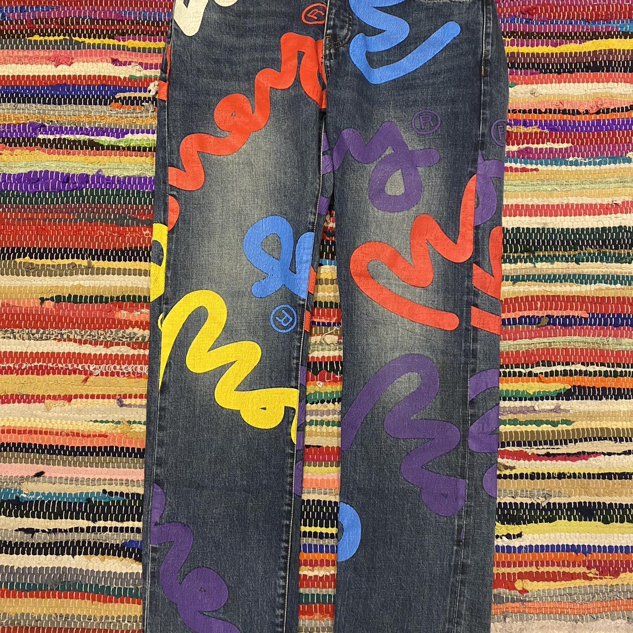 Money Jeans multi coloured baggy jeans #Money Depop