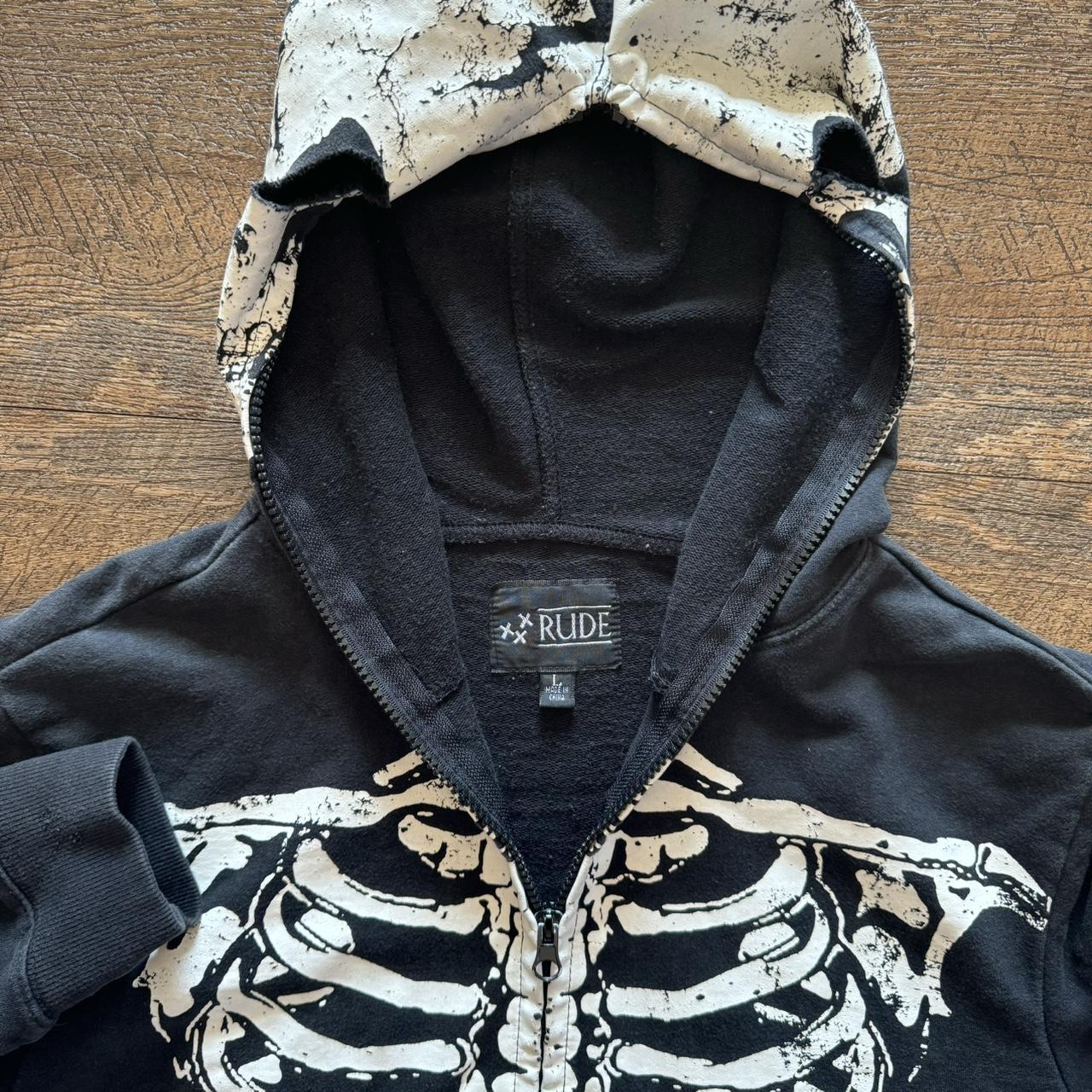 Y2K Rude Full Zip Skeleton Hoodie 🩻 WOMENS LARGE... - Depop