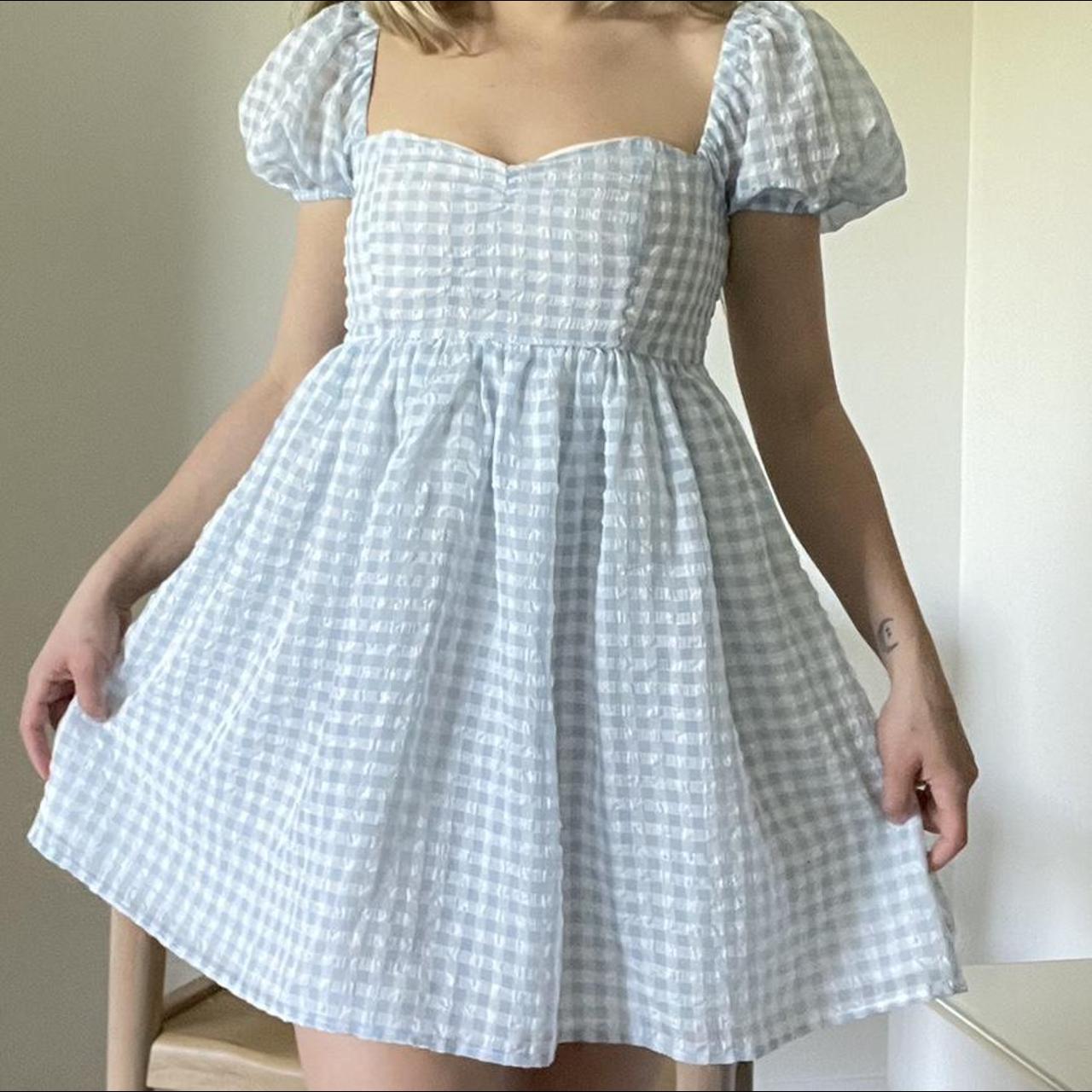 Dollskill baby blue gingham babydoll dress with puff... Depop