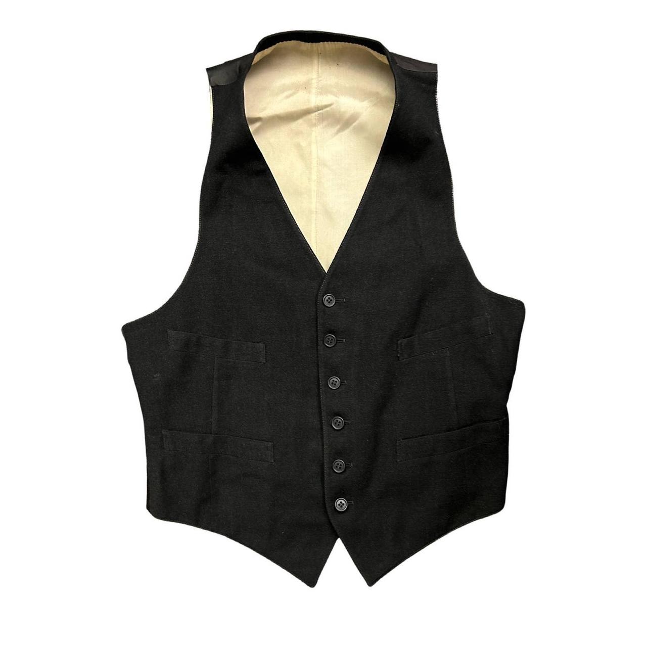 1930s Black Wool Button Up Vest Waistcoat Art Deco... - Depop