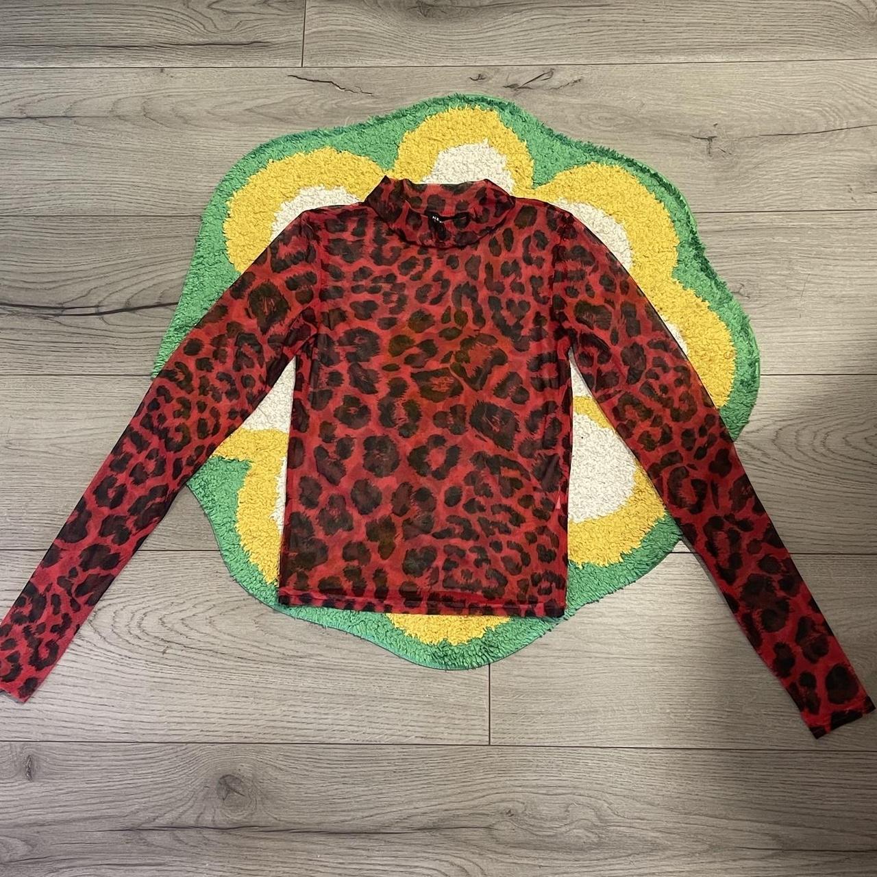 Red mostri Mesh Leopard Print Top