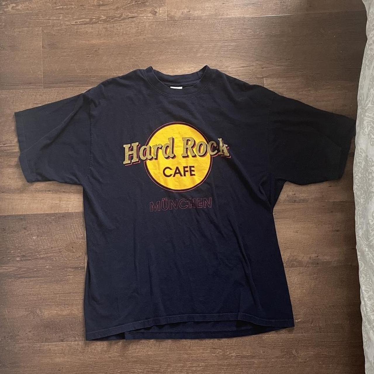 dark blue hard rock cafe shirt size: xl no flaws... - Depop