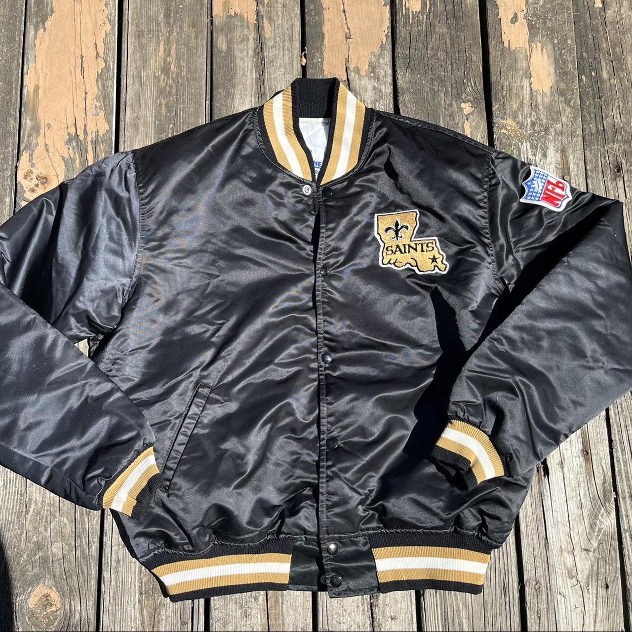 Men's NFL Starter Black Satin Varsity Jacket