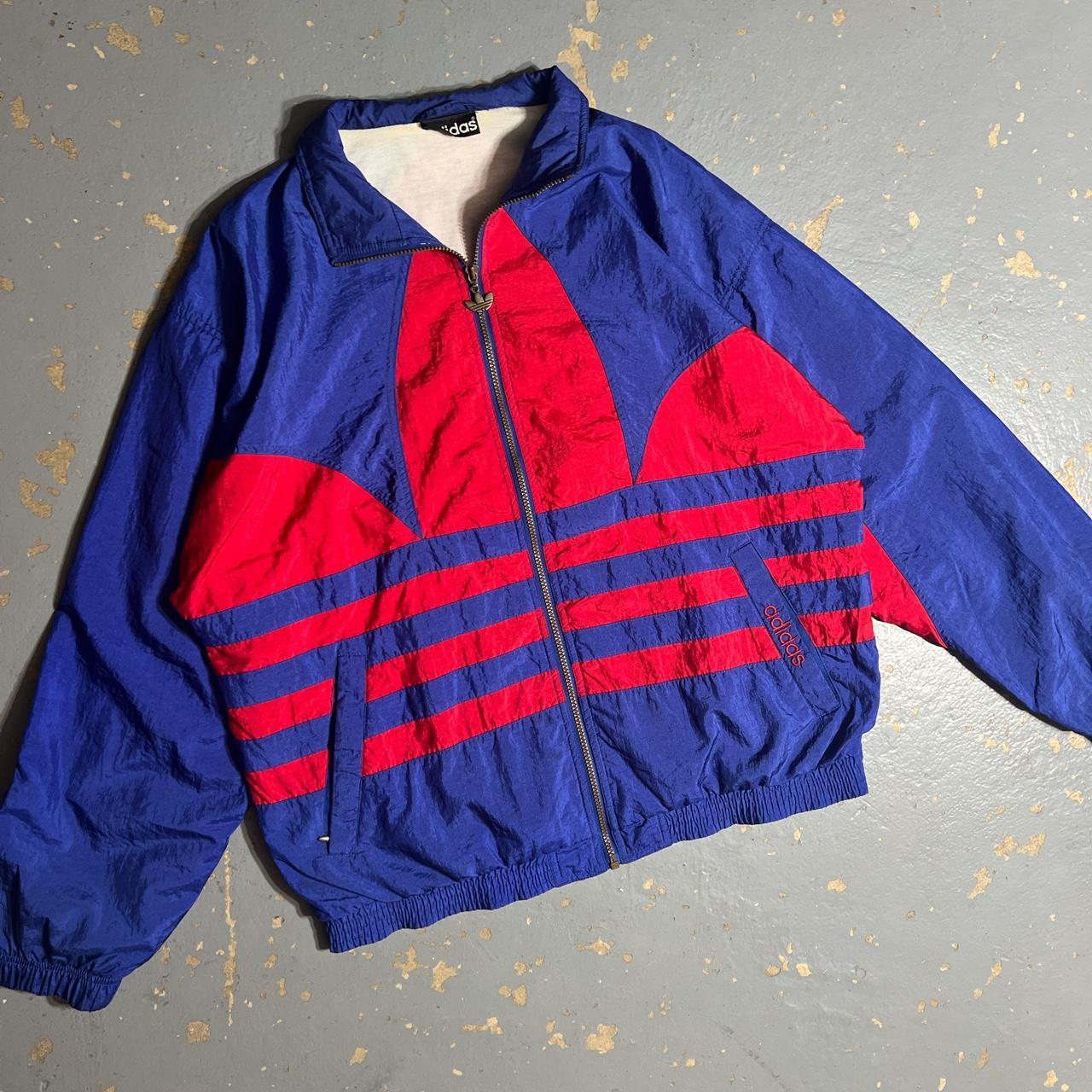 Vintage 80s Adidas Big Logo Nylon Windbreaker... - Depop