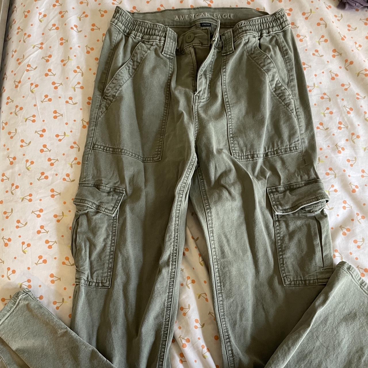 army green straight leg cargo pants. size 4 has... - Depop