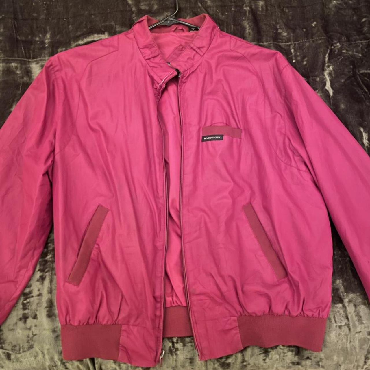 burgundy members only bomber jacket! small stains on... - Depop