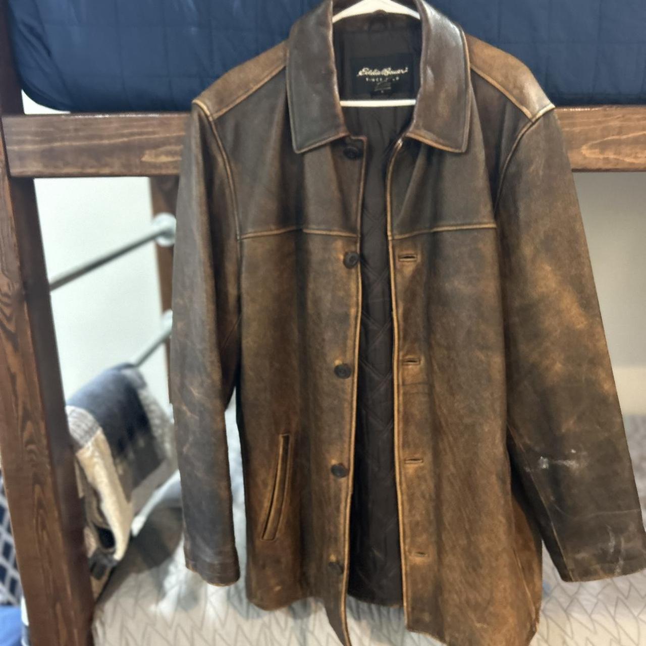BEAUTIFUL vintage Eddie Bauer leather trench coat... - Depop