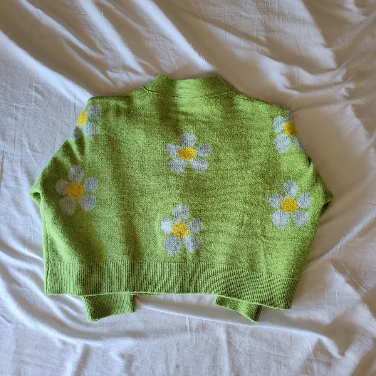 GREEN SMILEY FACE FLOWER CARDIGAN. ONLY WORN A FEW... Depop