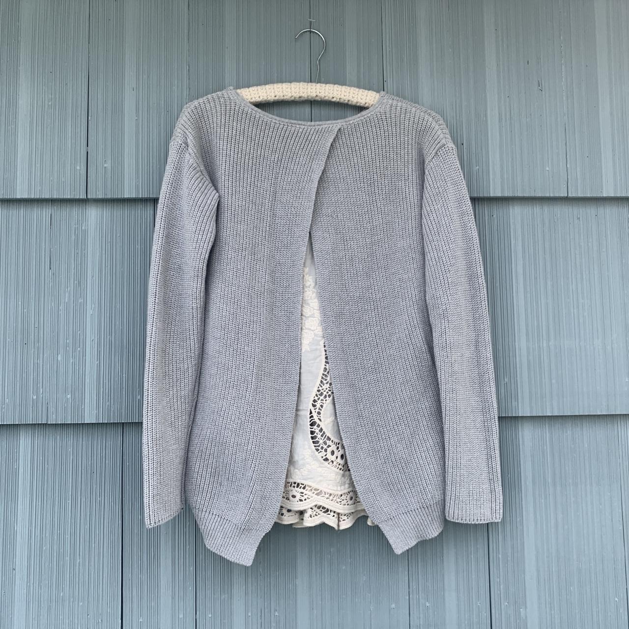 WRAP LONDON gray knit sweater with cotton eyelet... - Depop