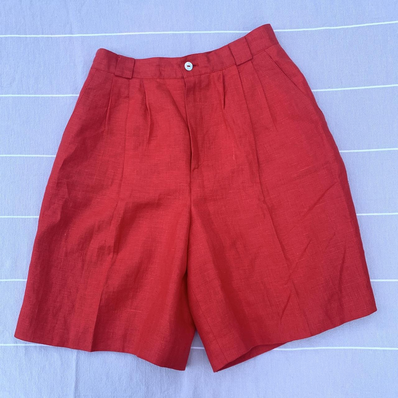 Parisian Signature Vintage Red Linen Shorts, Size 12... Depop