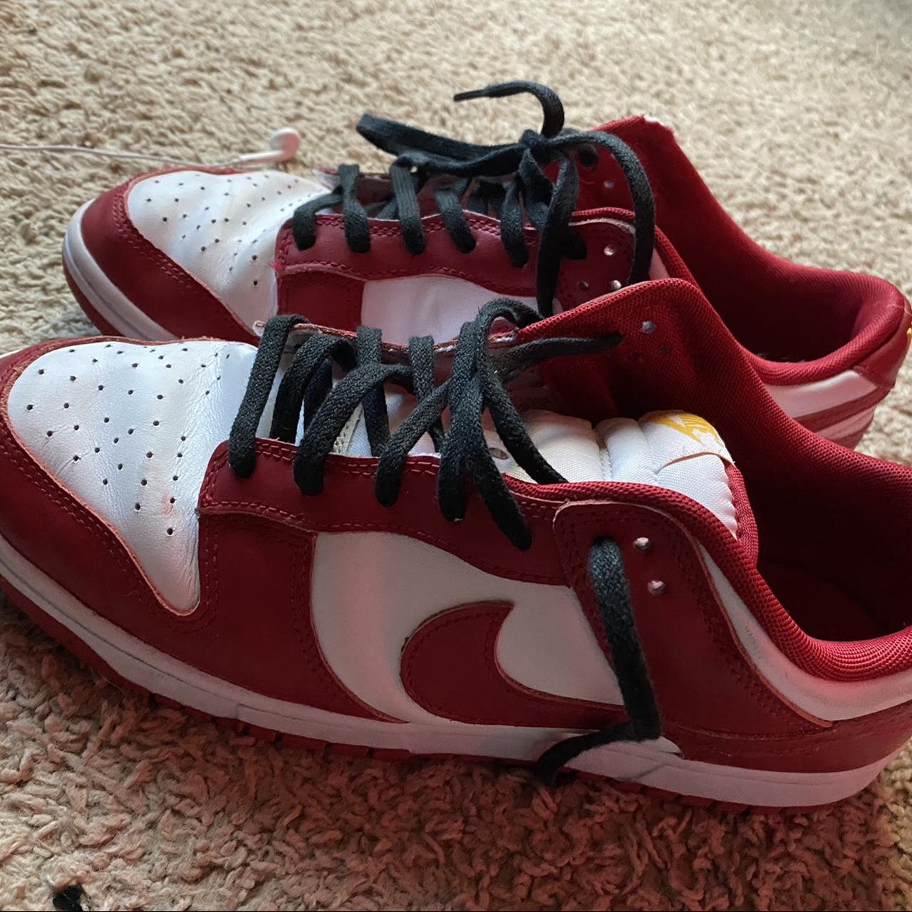 Skated red and white dunks #dunks #skater #dunksb... - Depop