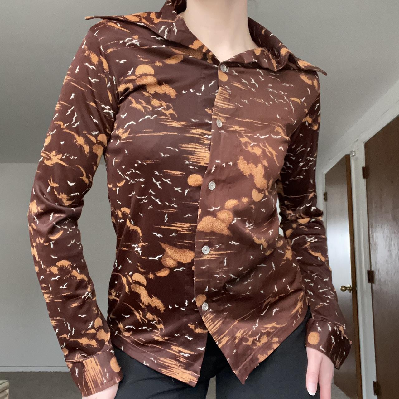 JCPenney Women's Brown and White Blouse Depop