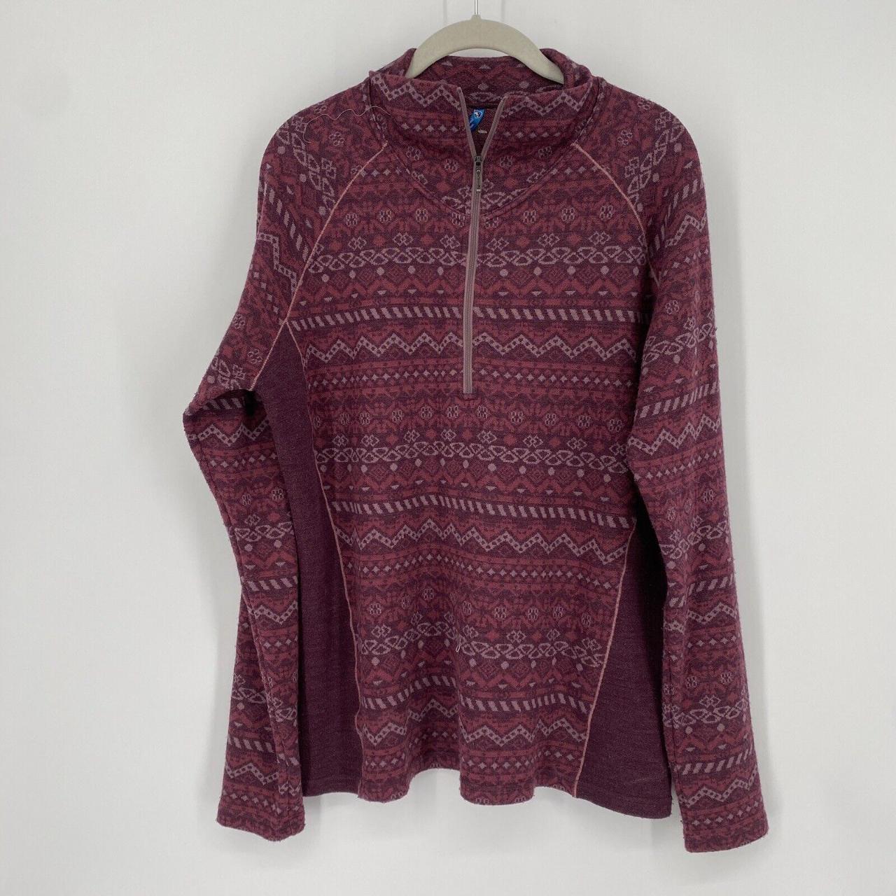 Kuhl Sweater Women's XL maroon wool blend quarter - Depop