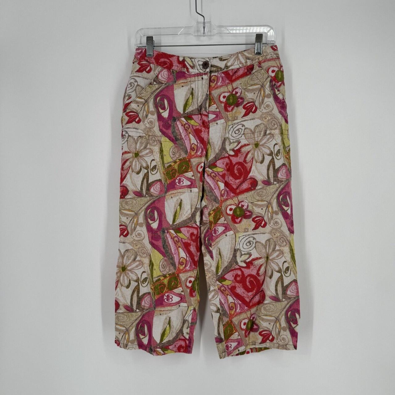 Chicos Pants Women s 6 floral linen high rise crop