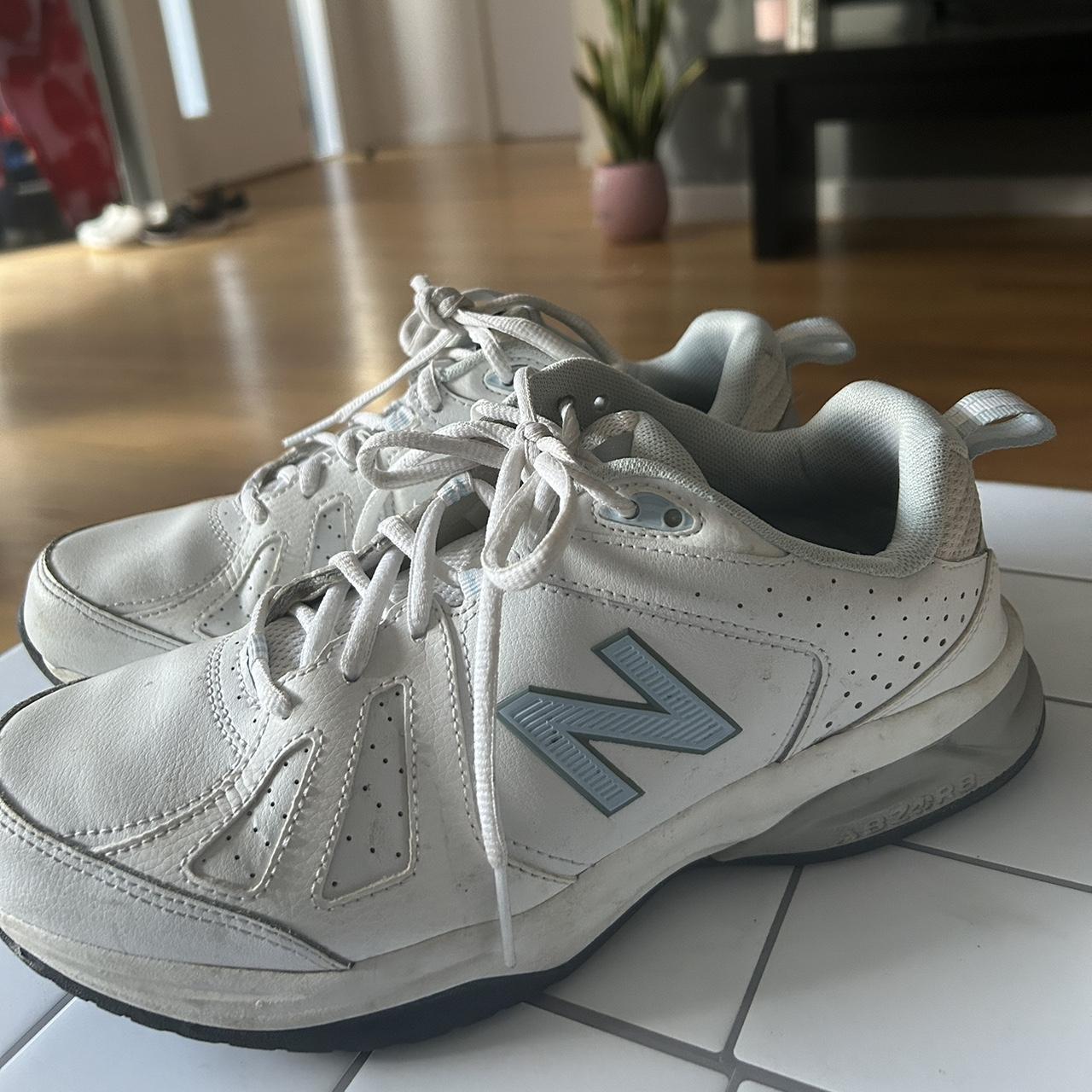 White and blue new balance sneaker! Size 39 Worn... - Depop