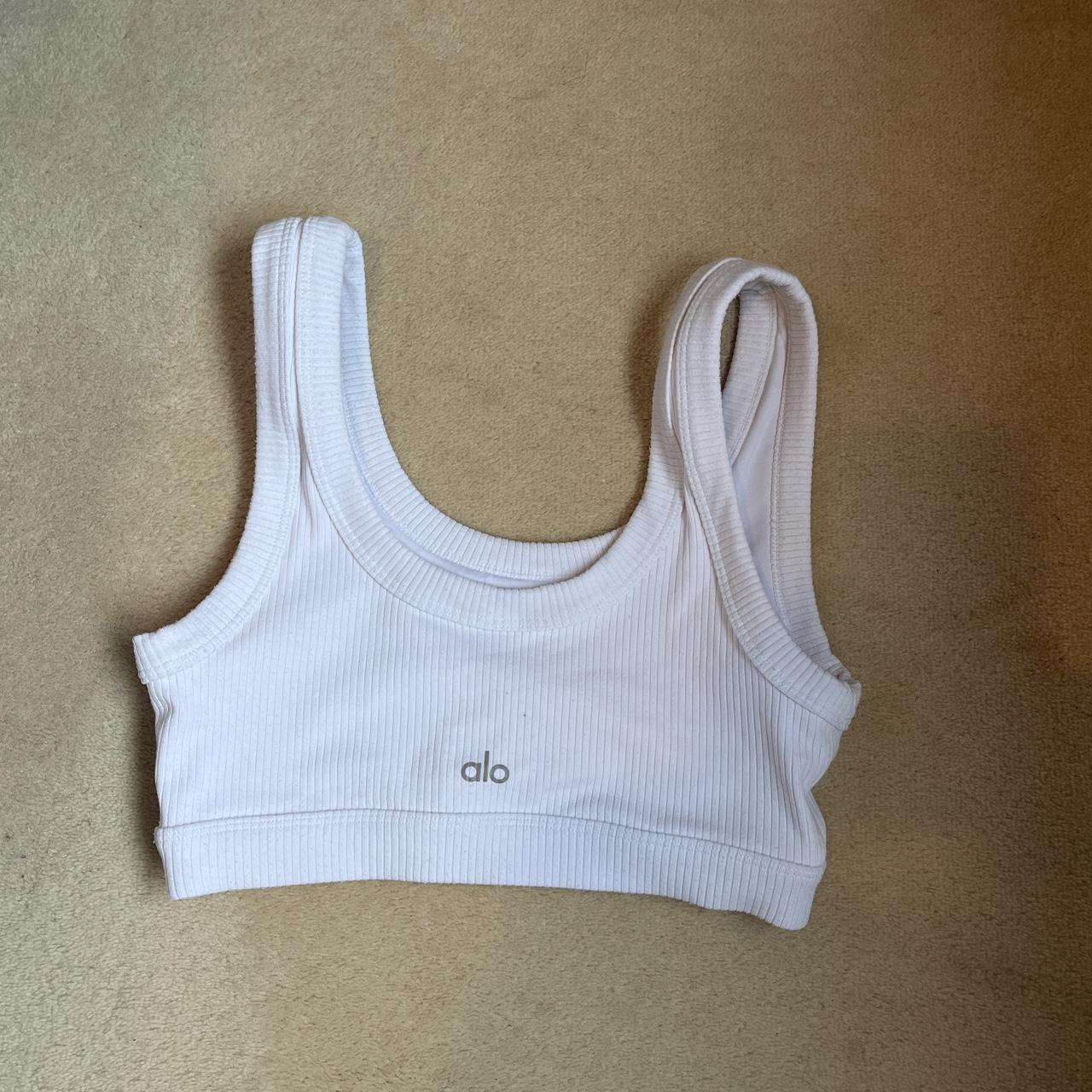 Alo Yoga Ribbed Sports Bra White ribbed Size... Depop