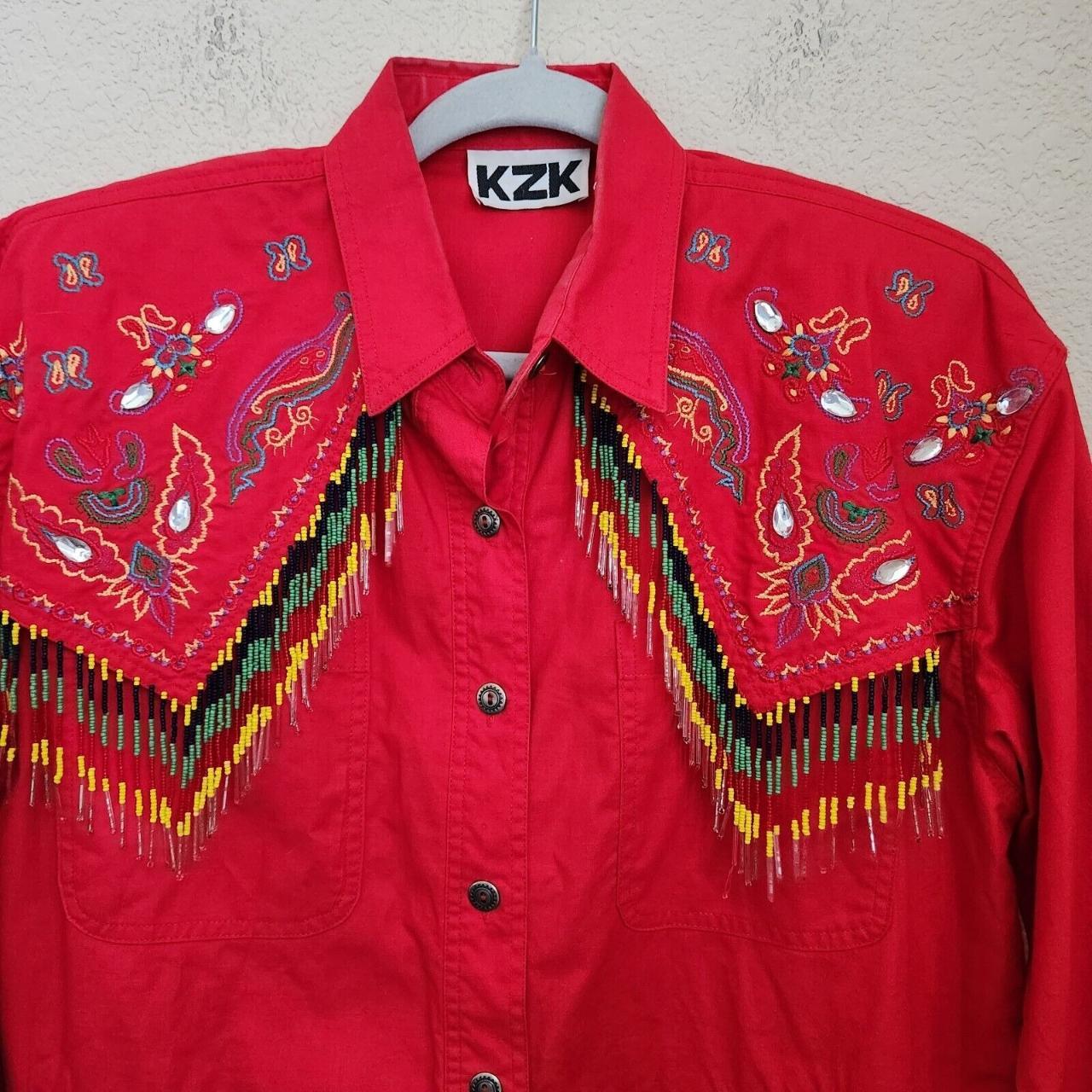 KZK Vintage Beaded Embroidered Red Western Shirt sz...