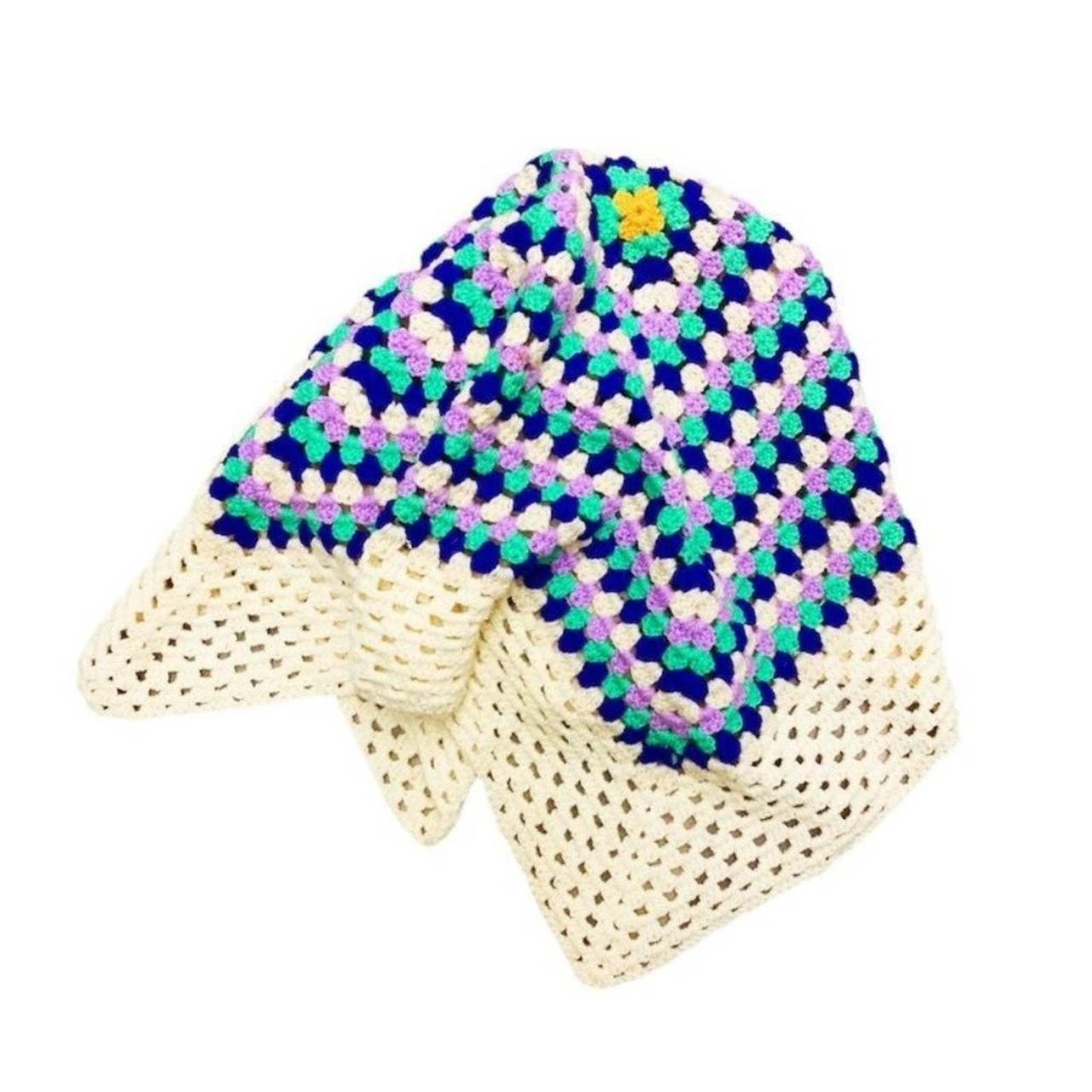 Vintage Crochet Throw blanket crochet multicolor... Depop