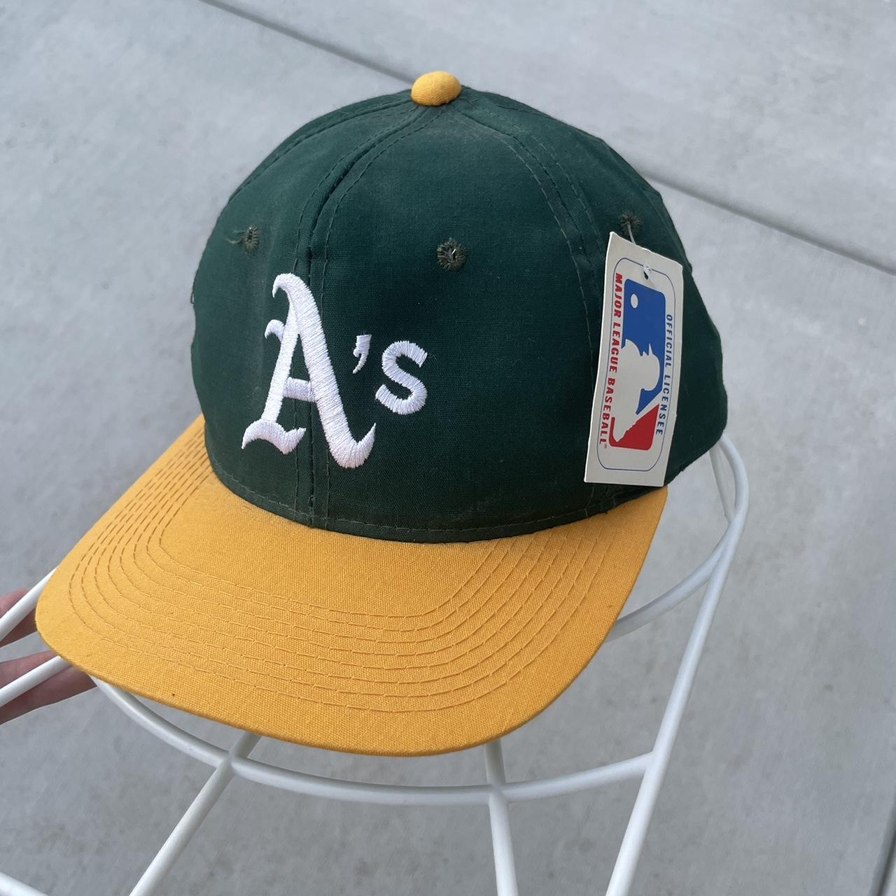 Vintage 90s Oakland A's Green Yellow SnapBack Hat by - Depop